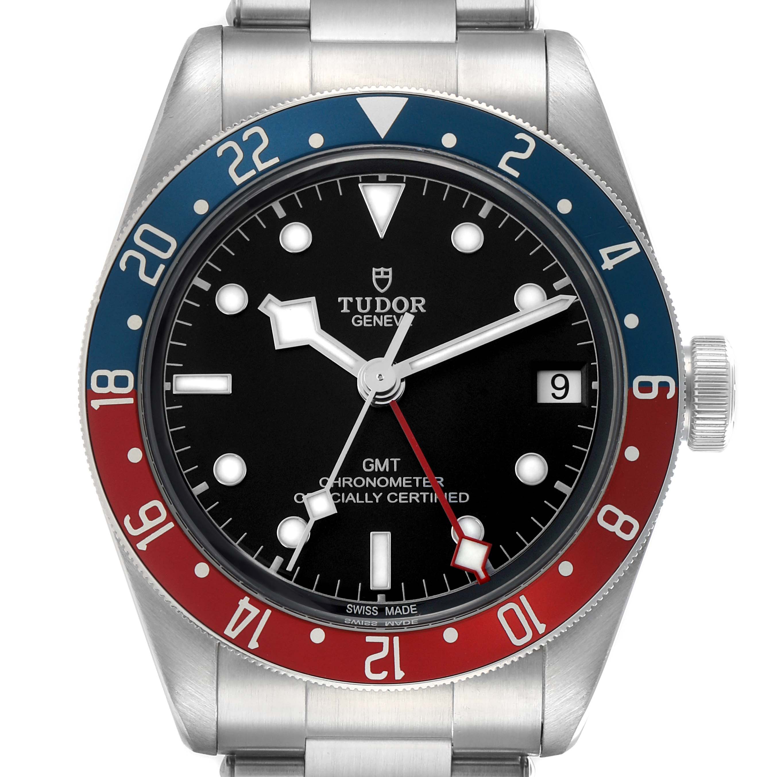 The Tudor Heritage Black Bay 79830RB Men
s Stainless Steel Black Dial watch is shown from the front, displaying the dial, hands, bezel, and crown.
