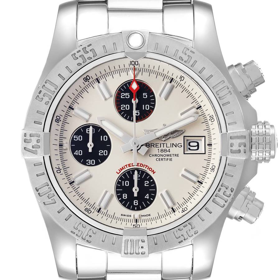 Breitling Avenger II White Dial Steel Mens Watch A13381 Box Papers SwissWatchExpo