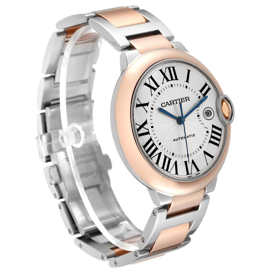 Cartier Ballon Bleu 42 Steel Rose Gold Silver Dial Mens Watch