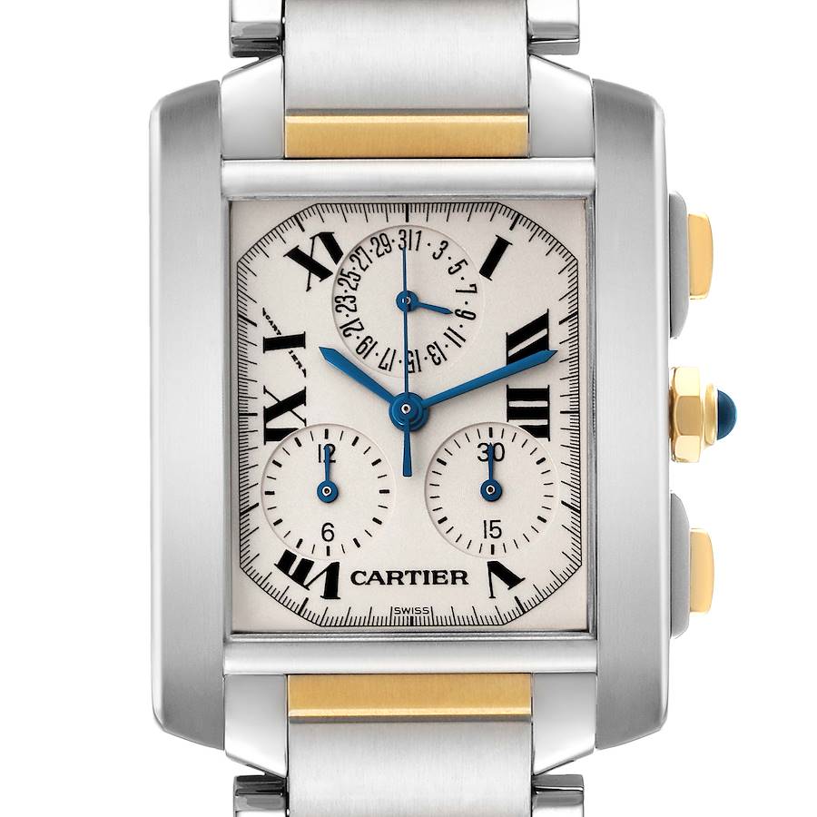 Cartier Tank Francaise Chronograph Steel Yellow Gold Mens Watch W51004Q4 SwissWatchExpo