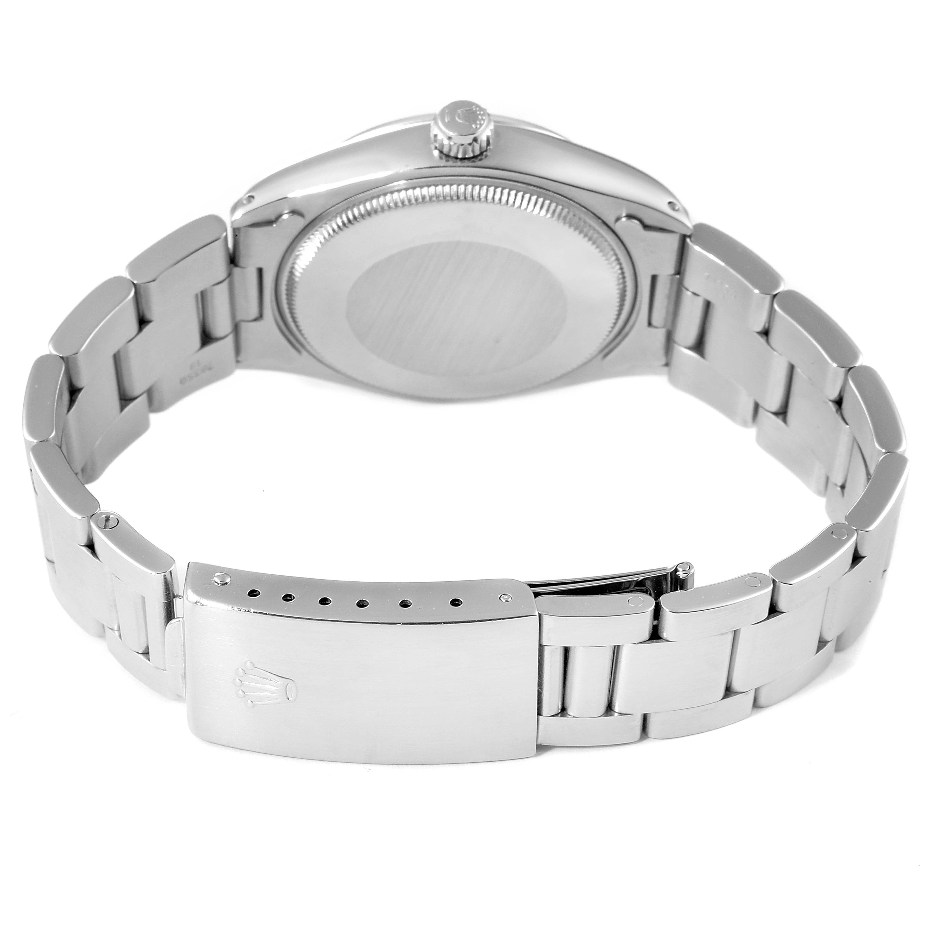 The image shows the back view of a Rolex Vintage Collection 5500 Men's Stainless Steel Silver Dial 5500 Men's Stainless Steel Silver Dial watch, focusing on the case back and bracelet with the clasp visible.