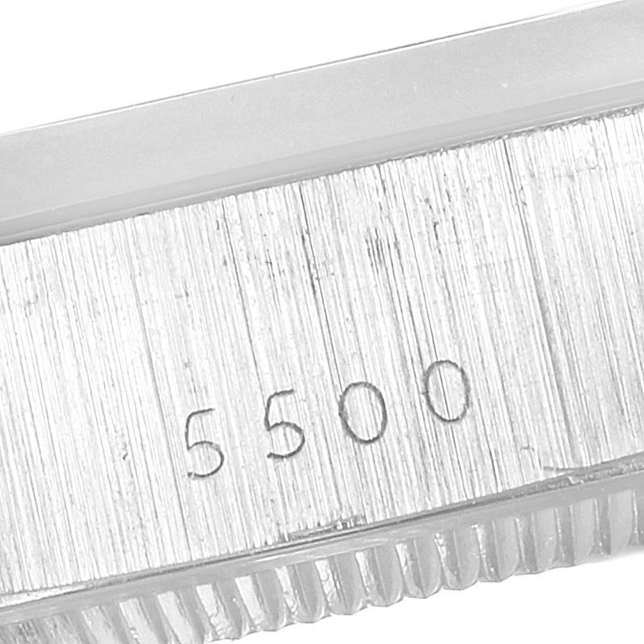 This close-up image shows the engraved model number "5500" on the case side of the Vintage Collection watch by Rolex.