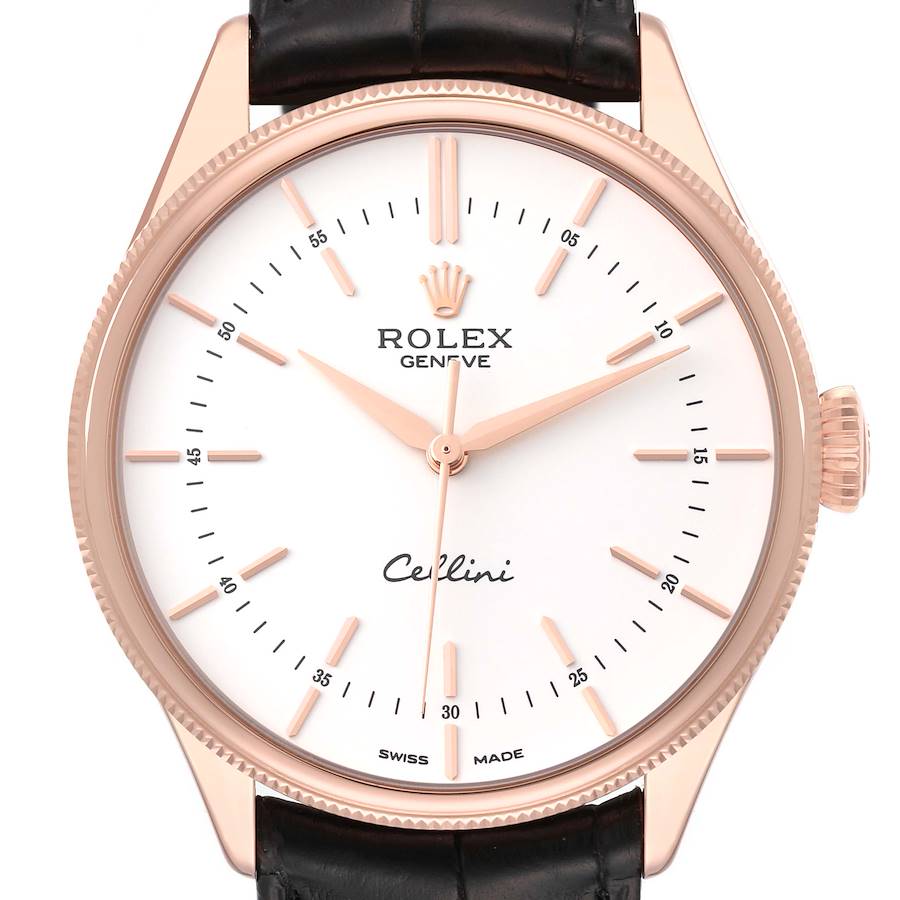 Rolex Cellini Time White Dial Rose Gold Mens Watch 50505 SwissWatchExpo