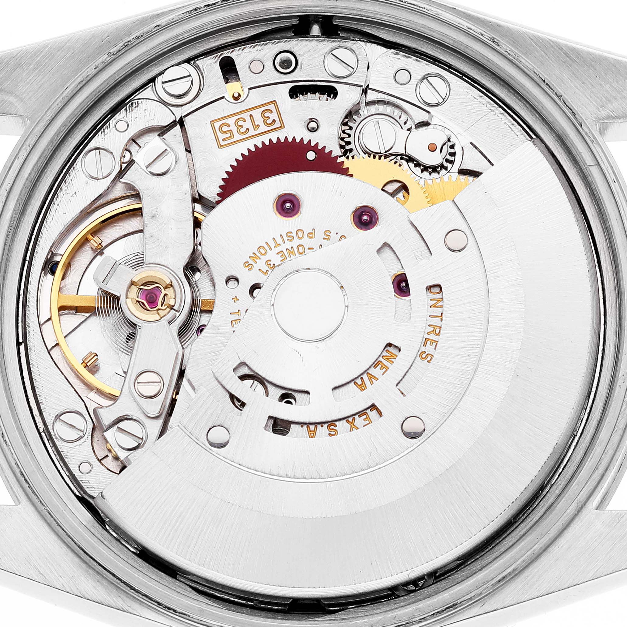 This image shows the intricate movement and mechanical parts of a Rolex Date 15200 Men's Stainless Steel White Dial 15200 Men's Stainless Steel White Dial watch from a rear view angle.