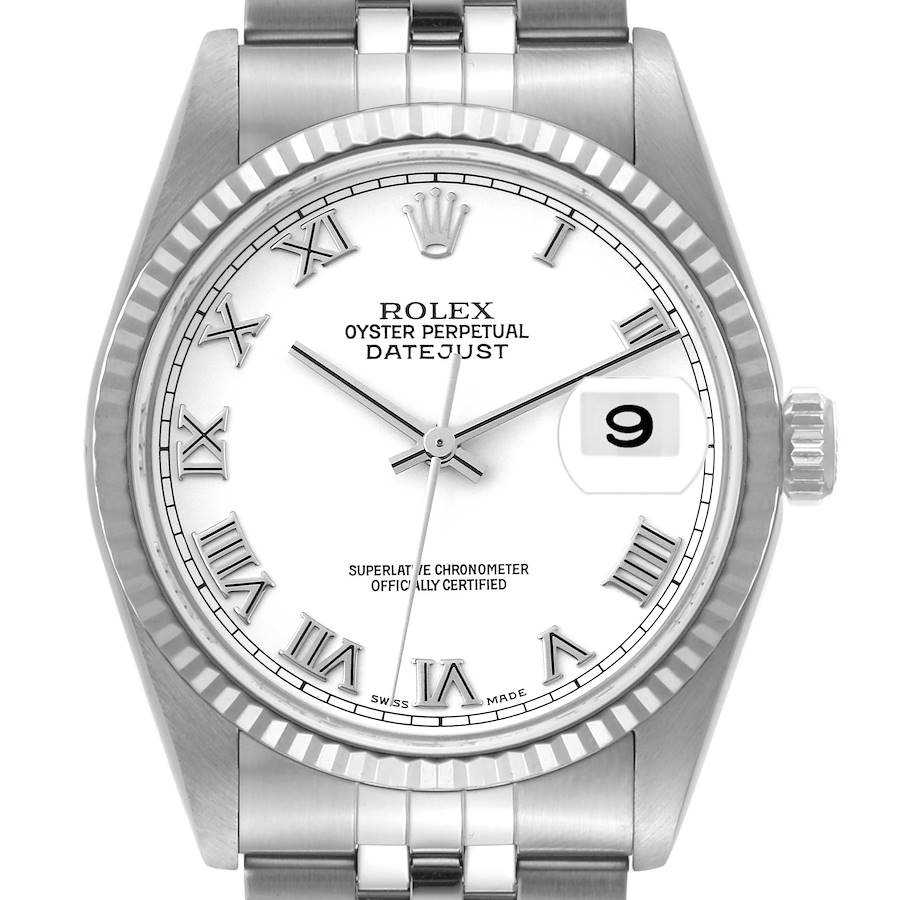 Rolex Datejust 36 Steel White Gold Roman Dial Mens Watch 16234 SwissWatchExpo