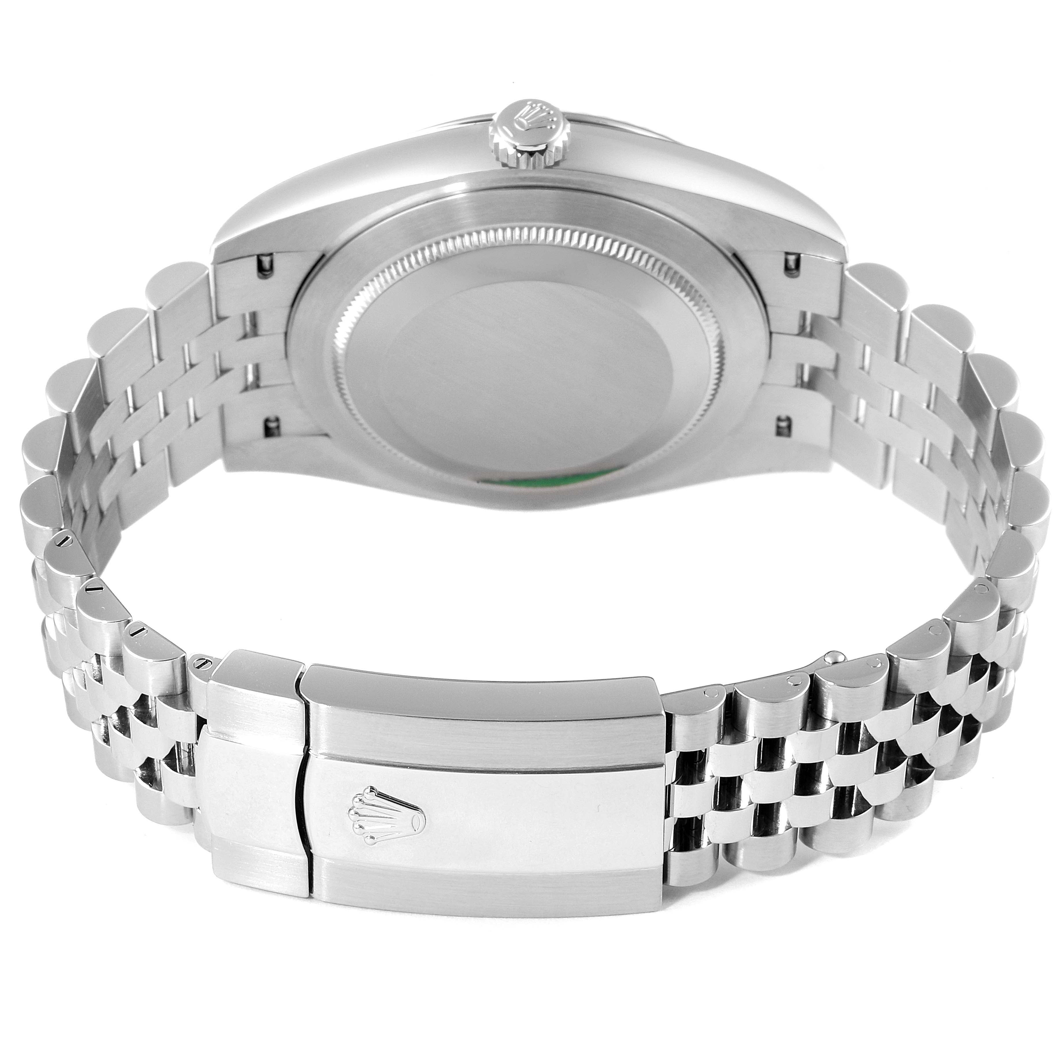 The image shows the back view of a Rolex Datejust 41 126334 Men
s Stainless Steel White Dial 126334 Men
s Stainless Steel White Dial watch, highlighting the clasp, bracelet, and case back.