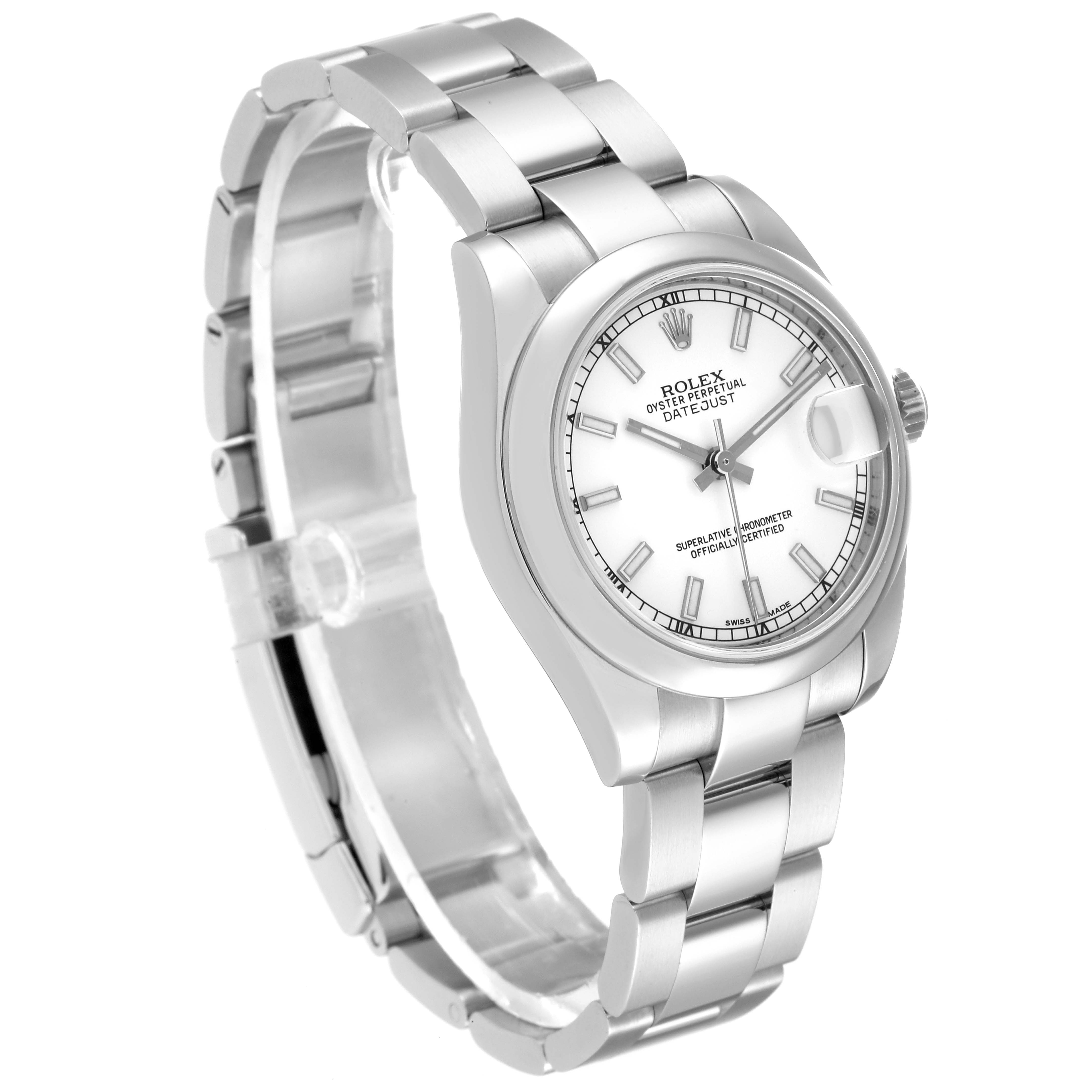 The Rolex Mid-Size 178240 Women
s Stainless Steel White Dial 178240 Women
s Stainless Steel White Dial model is displayed at a front-left angled view, showing the face, bracelet, and clasp.