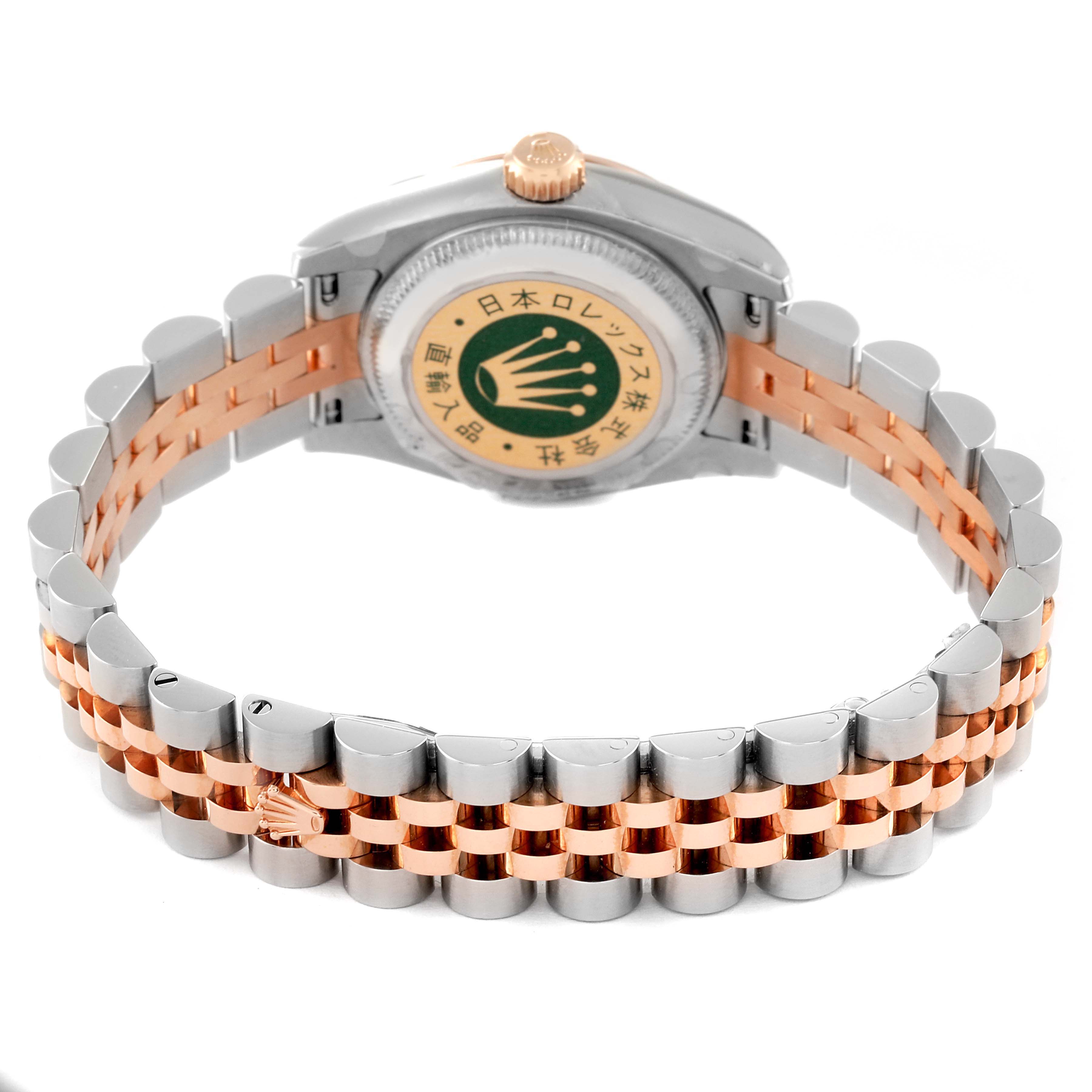 This Rolex Datejust 179171 Women's Steel and Gold (two tone) Black Dial 179171 Women's Steel and Gold (two tone) Black Dial watch is shown from the back, highlighting its two-tone bracelet and caseback.