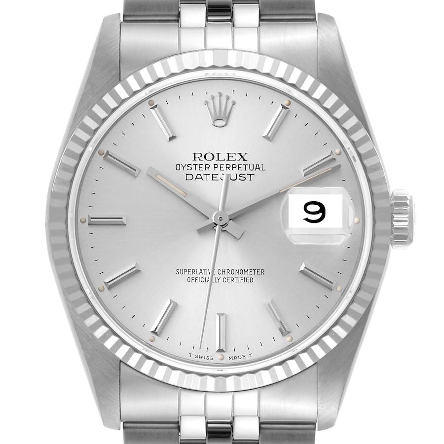 Rolex Datejust Steel White Gold Silver Dial Mens Watch 16234 SwissWatchExpo