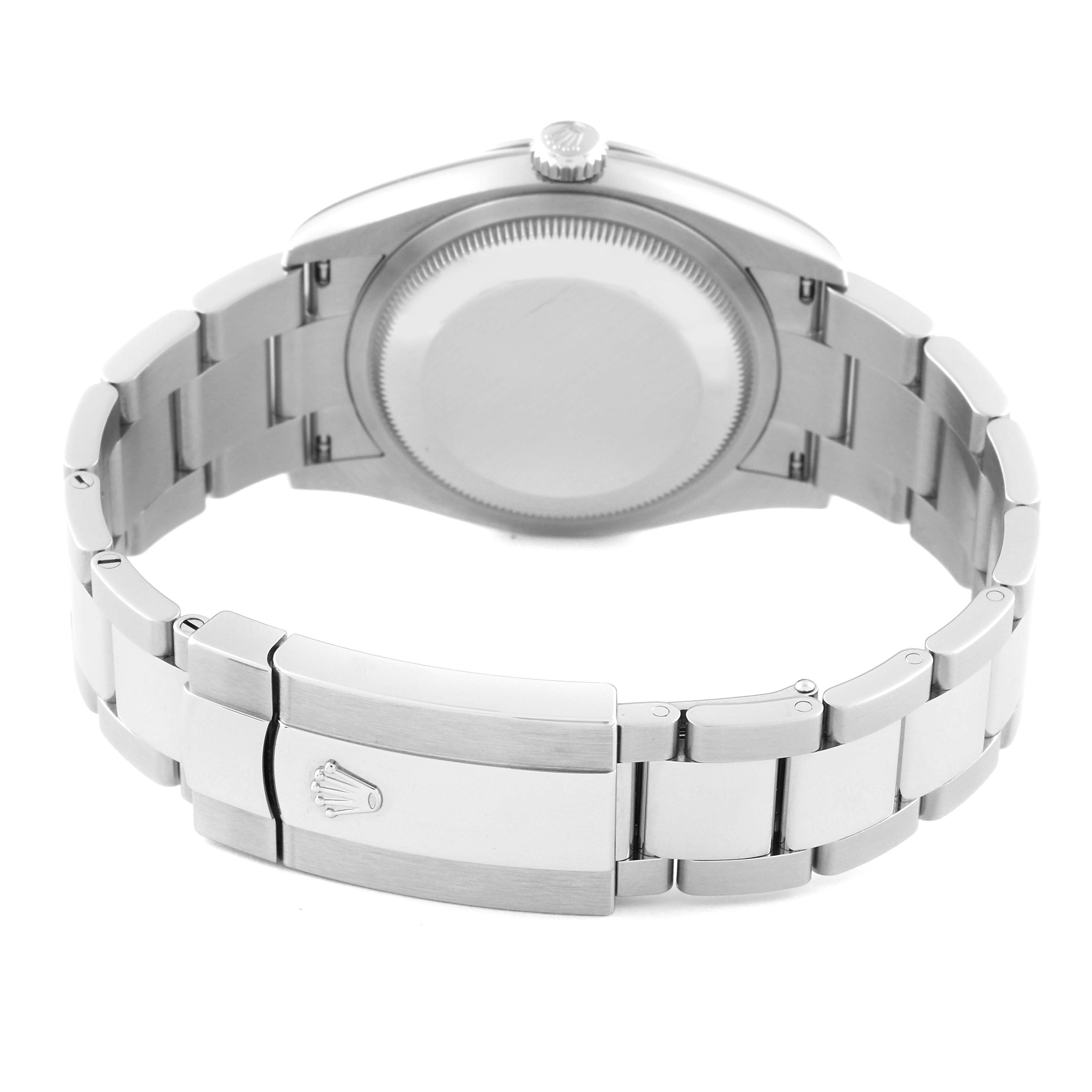 The image shows the backside of the Rolex Datejust 126234 Men's Stainless Steel Grey Dial 126234 Men's Stainless Steel Grey Dial watch, highlighting the bracelet and clasp.