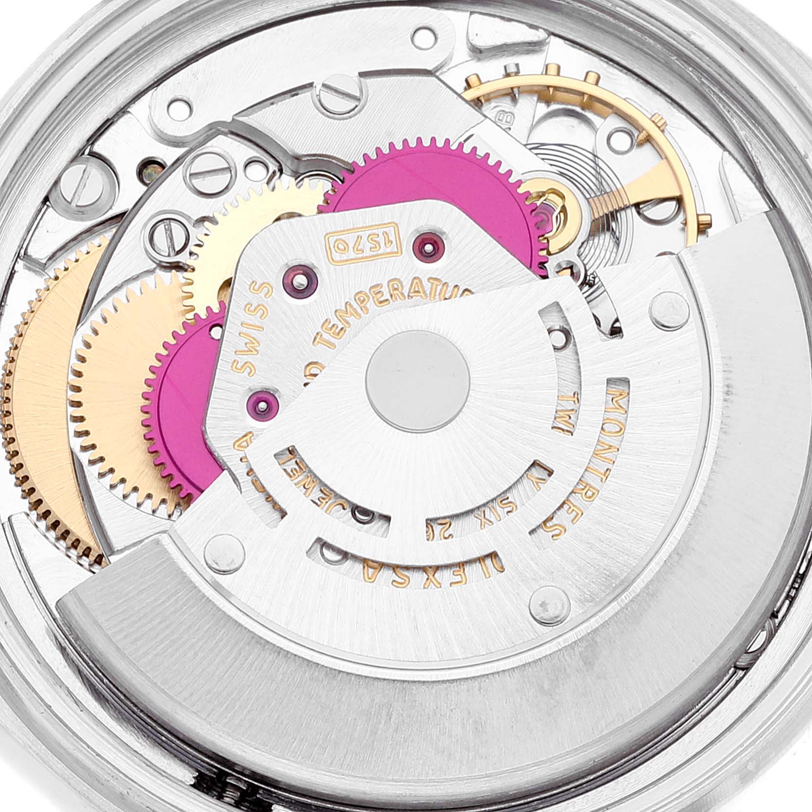 The image shows the intricate internal mechanical movement of the Vintage Collection model by Rolex from a top-down angle.