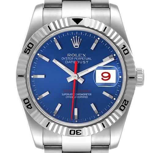 Photo of Rolex Datejust Turnograph Blue Dial Steel Mens Watch 116264 Box Card