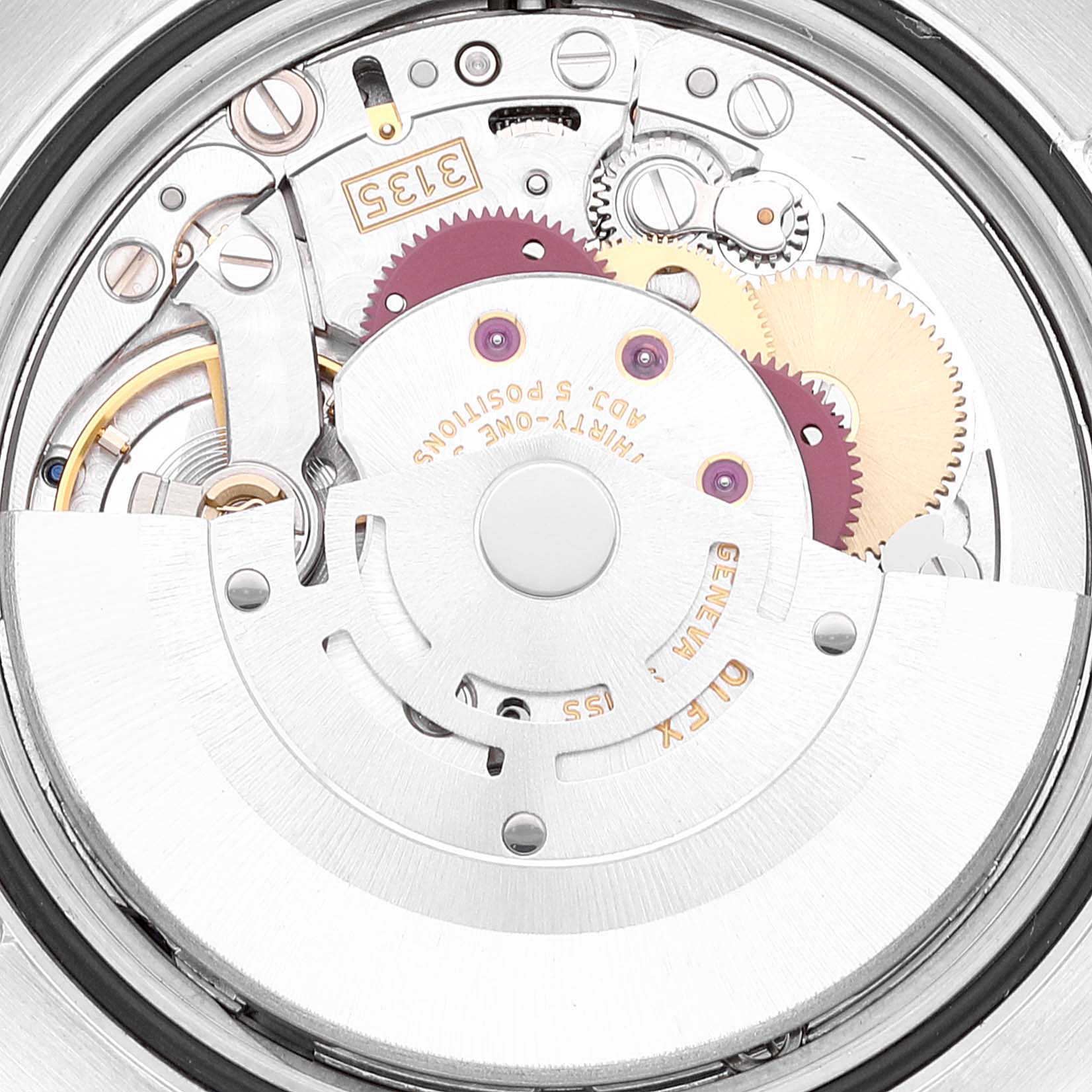 This image shows the movement mechanism of the Rolex Turn-o-Graph 116264 Men's Stainless Steel Blue Dial 116264 Men's Stainless Steel Blue Dial watch, viewed from the back.