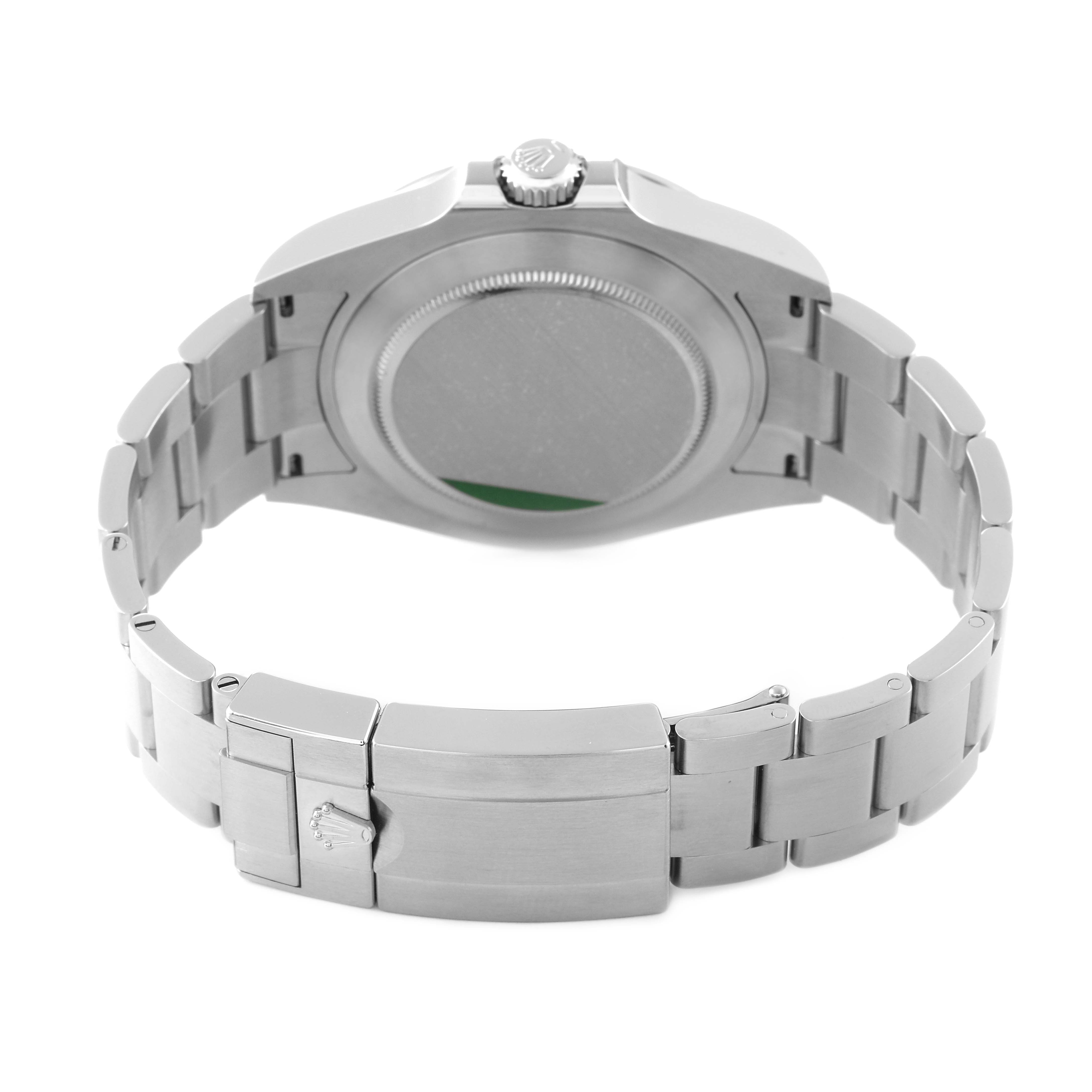 The image shows the back view of a Rolex Explorer 226570 Men
s Stainless Steel Black Dial 226570 Men
s Stainless Steel Black Dial watch, highlighting its case back, bracelet, and clasp.