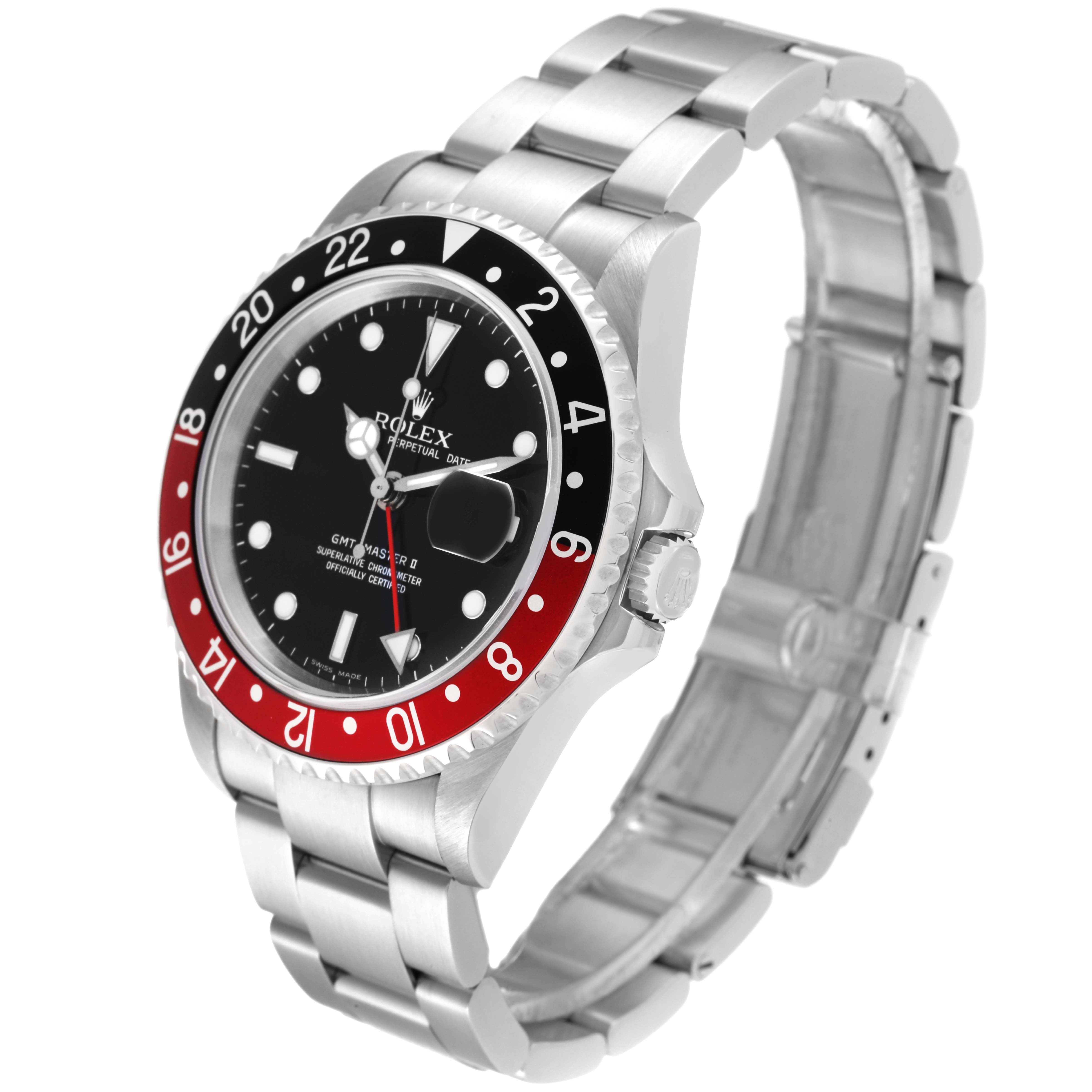 The image shows a Rolex GMT-Master 16710 Men's Stainless Steel Black Dial 16710 Men's Stainless Steel Black Dial watch at a three-quarter angle, displaying the dial, bezel, and bracelet.