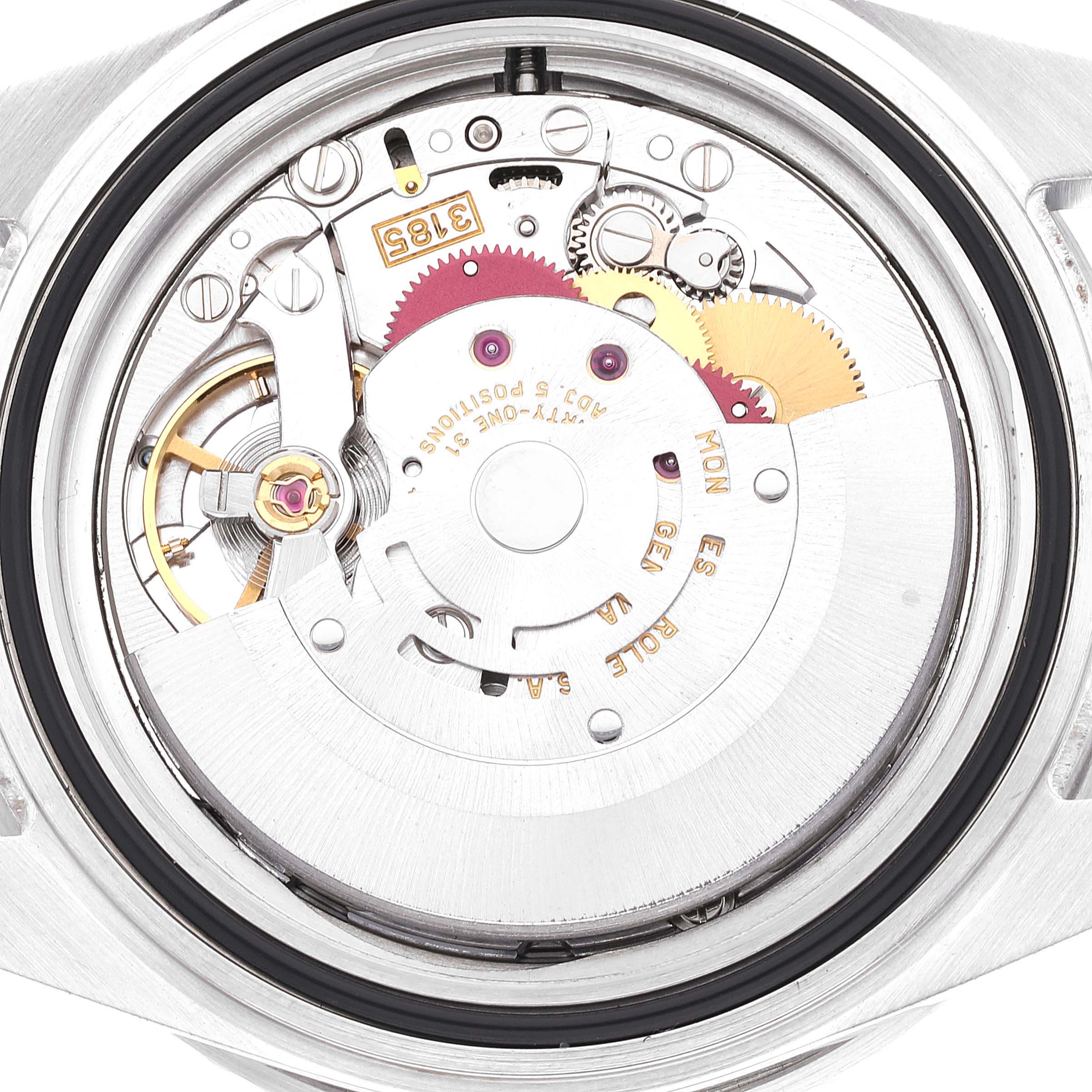 This image shows the movement and internal mechanics of a Rolex GMT-Master 16710 Men's Stainless Steel Black Dial 16710 Men's Stainless Steel Black Dial watch from a top-down view.