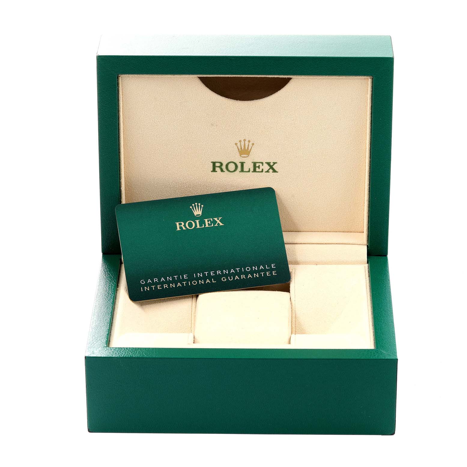 The image shows the open box and warranty card for a Rolex GMT-Master 126710 Men's Stainless Steel Black Dial 126710 Men's Stainless Steel Black Dial watch.