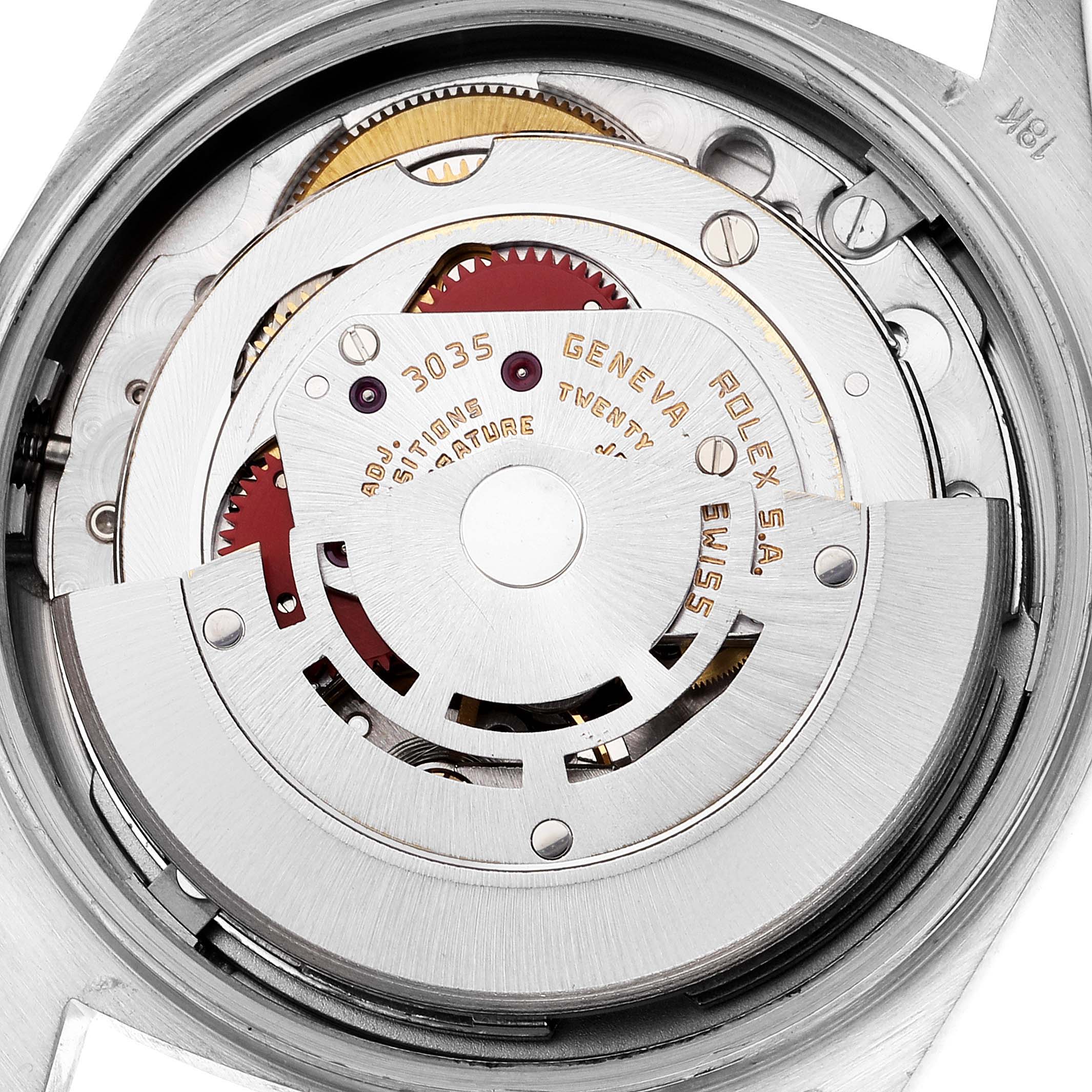 This image shows a close-up of the movement inside a Rolex President 18039 Men's White Gold Champagne Dial 18039 Men's White Gold Champagne Dial model watch, viewed from the back case.