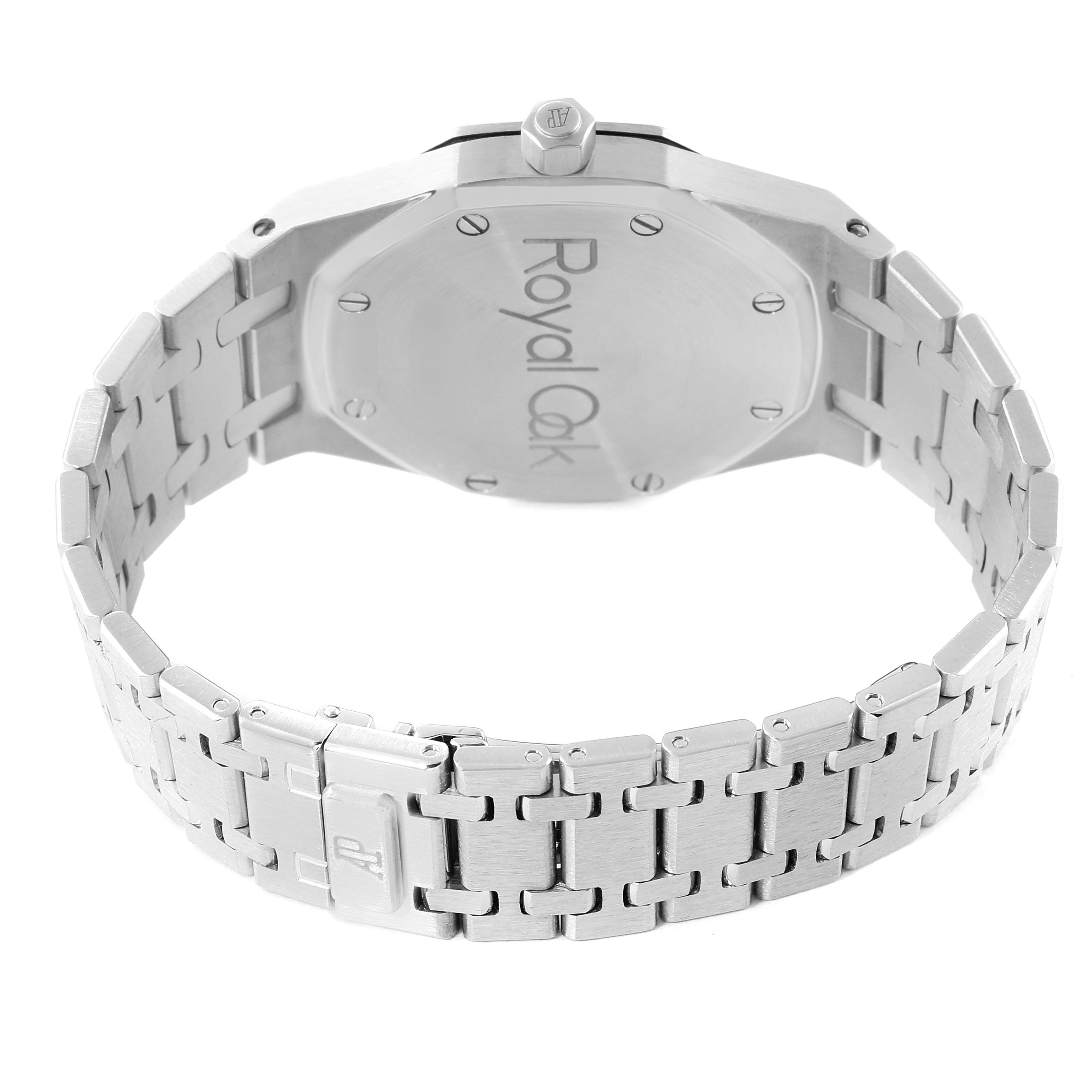 This image shows the back view of the Audemars Piguet Royal Oak 14790ST Men's Stainless Steel Silver Dial 14790ST Men's Stainless Steel Silver Dial watch, highlighting the case back and bracelet.