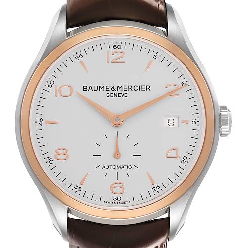 Photo of Baume Mercier Clifton Automatic Steel Rose Gold Silver Dial Watch 10139 Unworn