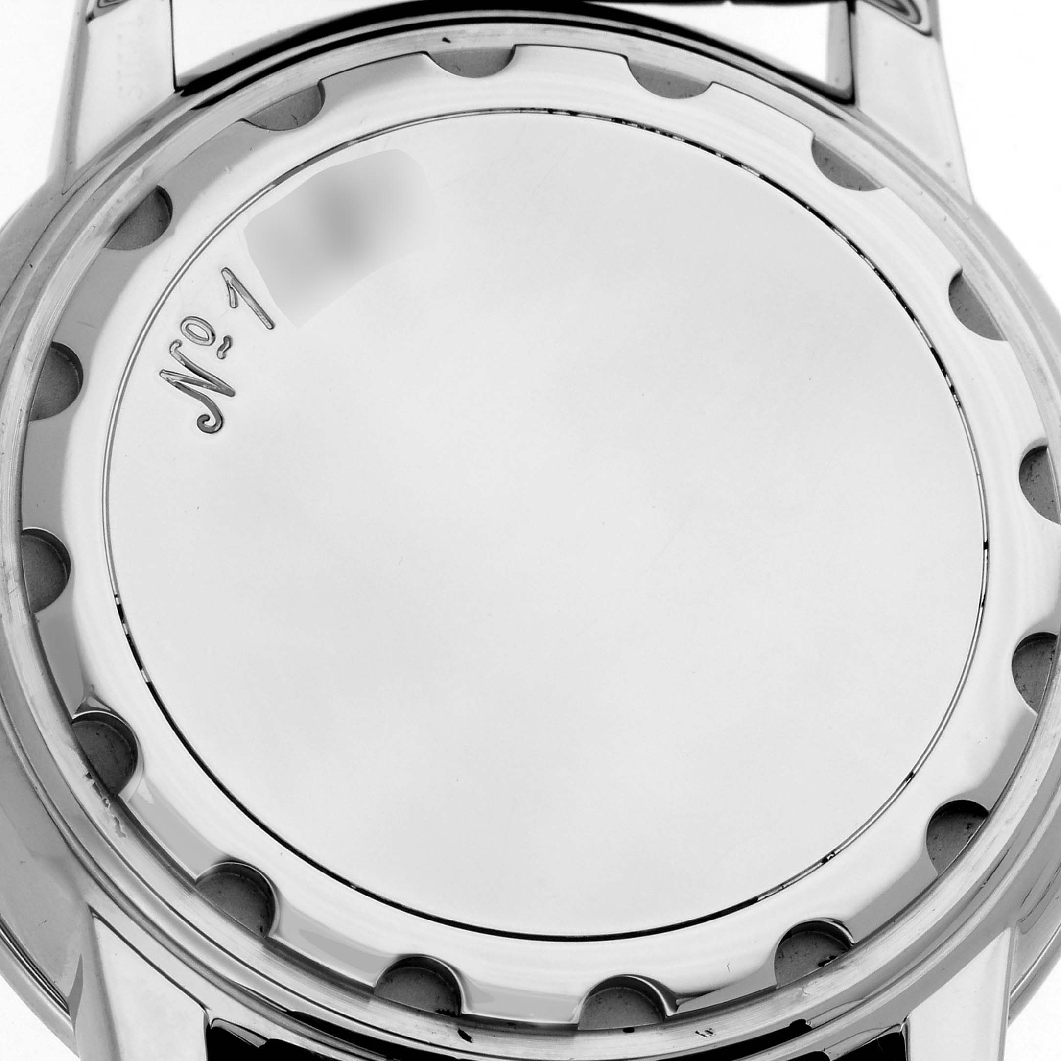 The image shows the back case of a Blancpain Villeret 2160-1127-53 Men's Stainless Steel White Dial 2160-1127-53 Men's Stainless Steel White Dial watch viewed from the bottom.