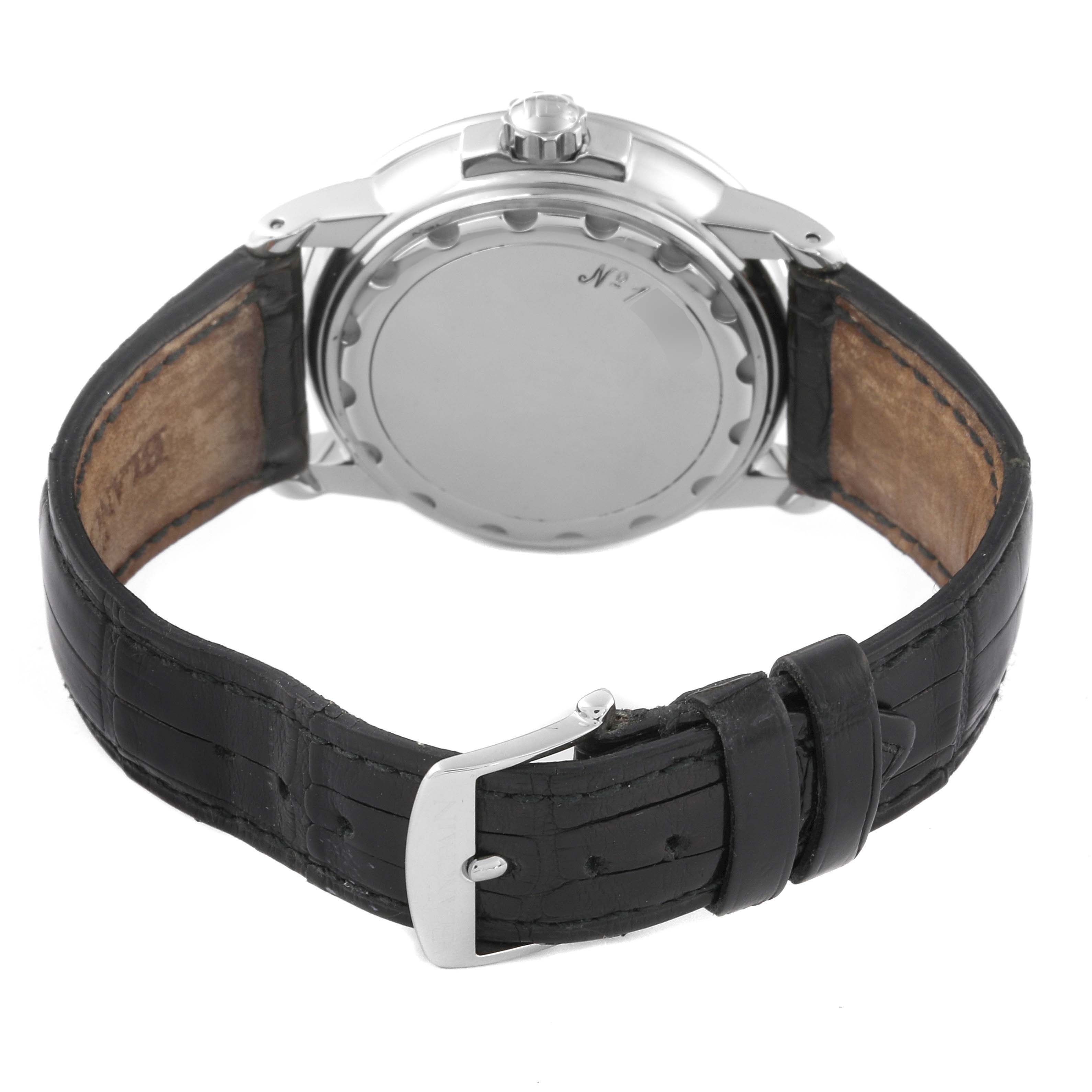 The image shows the back view of a Blancpain Villeret 2160-1127-53 Men's Stainless Steel White Dial 2160-1127-53 Men's Stainless Steel White Dial watch, highlighting the case back, crown, and leather strap with a buckle.