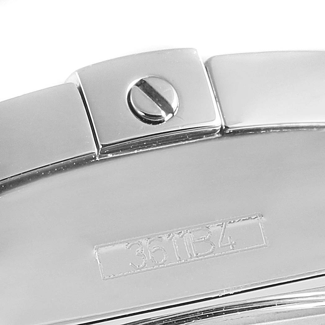 The image shows a close-up of the bracelet and clasp detail for the Breitling A37330 Women's Stainless Steel Mother of Pearl Dial A37330 Women's Stainless Steel Mother of Pearl Dial Galactic 36 Mother of Pearl Diamond Steel Ladies Watch A37330.