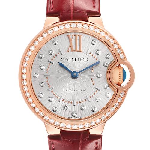 Photo of Cartier Ballon Bleu 33 Rose Gold Diamond Ladies Watch WJBB0080 Box Card