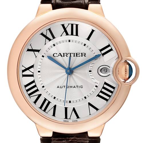 Photo of Cartier Ballon Bleu Rose Gold Silver Dial Mens Watch WGBB0035 Box Card