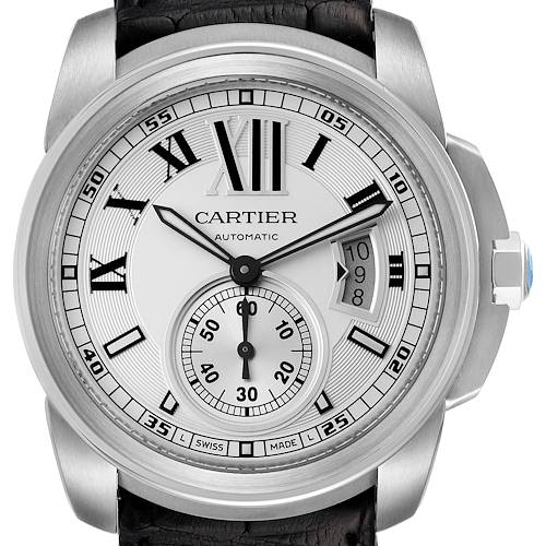 Photo of Cartier Calibre Silver Dial Stainless Steel Mens Watch W7100037 Box Papers