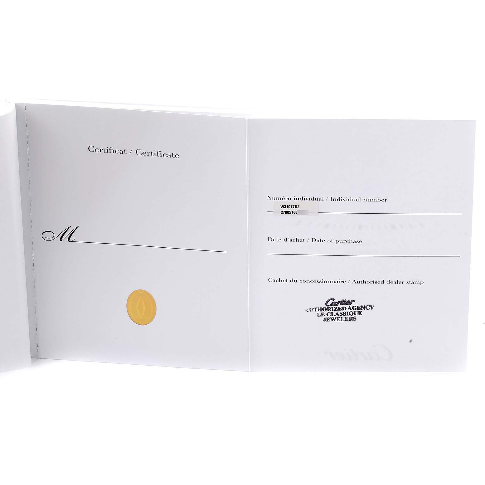 This image shows the Best Quality
ity certificate for a Cartier Pasha W31077U2 Men
s Stainless Steel Black Dial W31077U2 Men
s Stainless Steel Black Dial model watch.