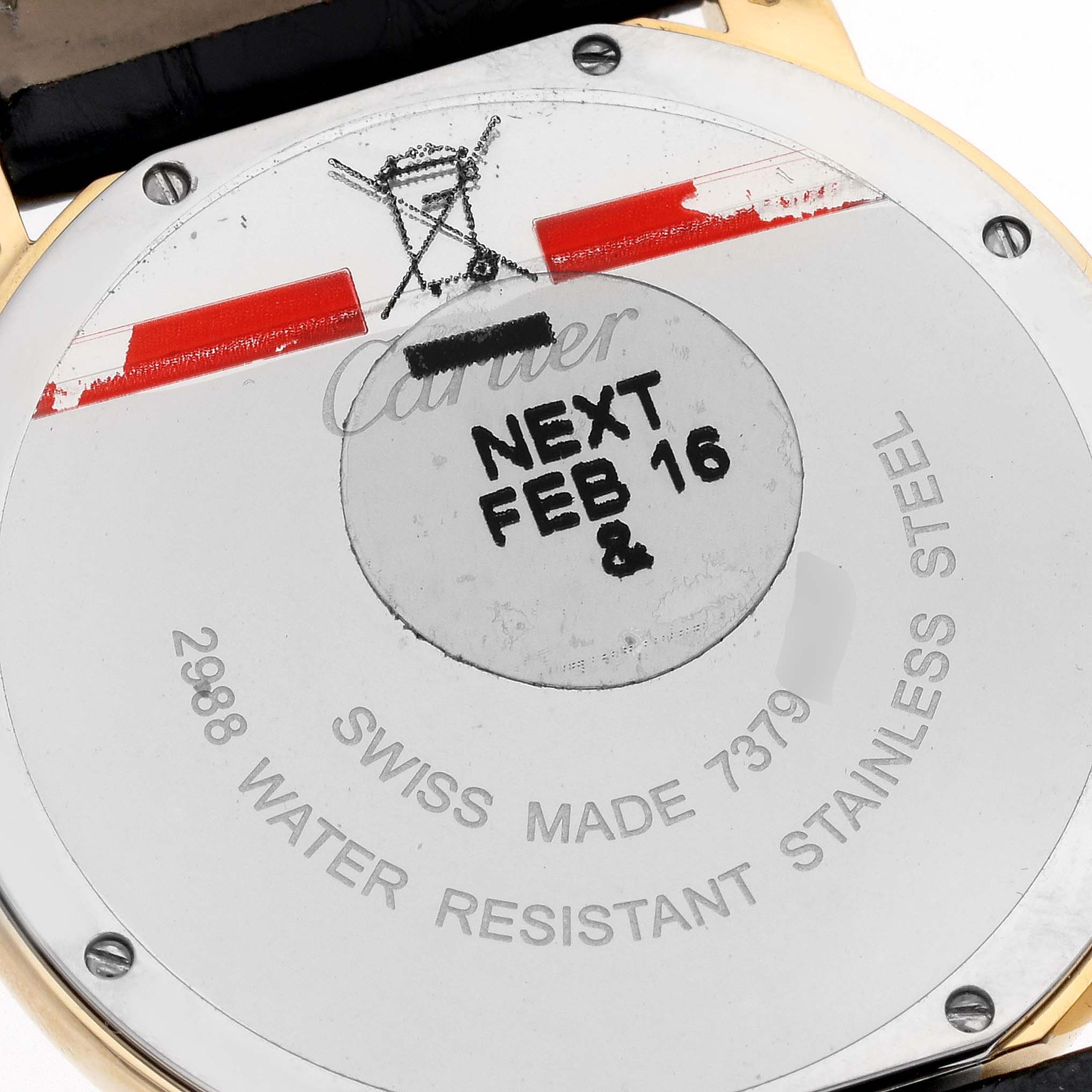 This image shows the back case of a Cartier Ronde W6700455 Men's Yellow Gold Silver Dial W6700455 Men's Yellow Gold Silver Dial model watch, including engravings and markings.