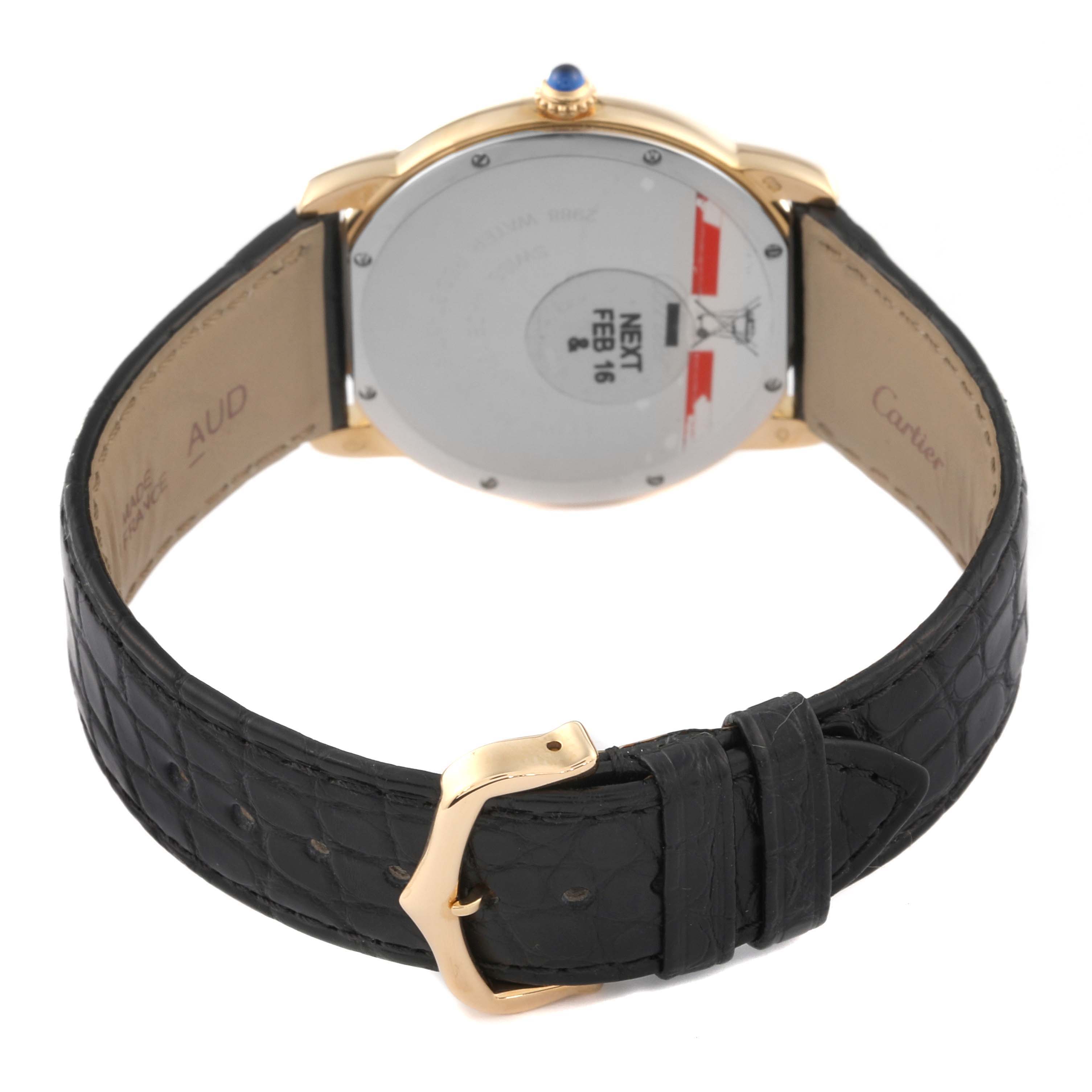 The image shows the back and strap, including the buckle, of a Cartier Ronde W6700455 Men's Yellow Gold Silver Dial W6700455 Men's Yellow Gold Silver Dial watch at a rear angle.