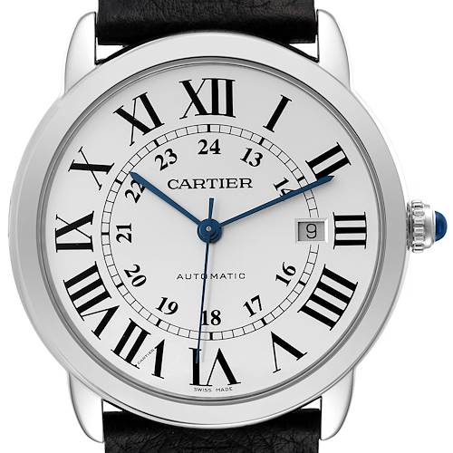 Photo of Cartier Ronde Solo XL Silver Dial Black Strap Steel Mens Watch W6701010