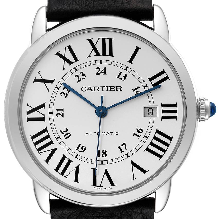 Cartier Ronde Solo XL Silver Dial Black Strap Steel Mens Watch W6701010 SwissWatchExpo