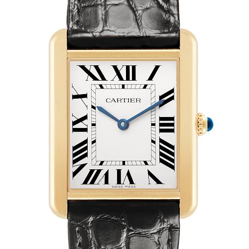 Photo of Cartier Tank Solo Large Yellow Gold Silver Dial Mens Watch W5200004 Card