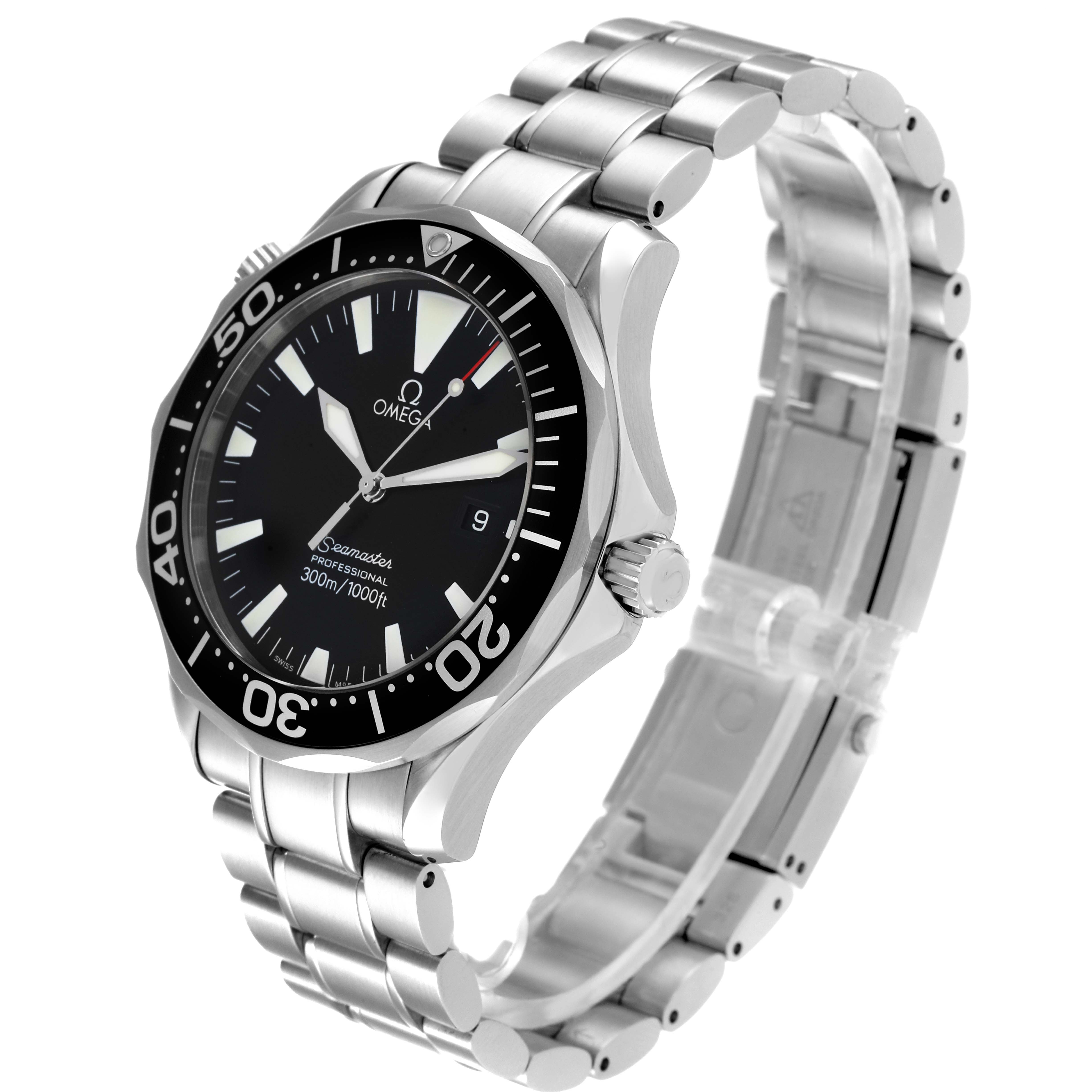 The image shows an Omega Seamaster 2264.50.00 Men's Stainless Steel Black Dial 2264.50.00 Men's Stainless Steel Black Dial watch at a three-quarter angle, highlighting the bezel, dial, bracelet, and clasp.