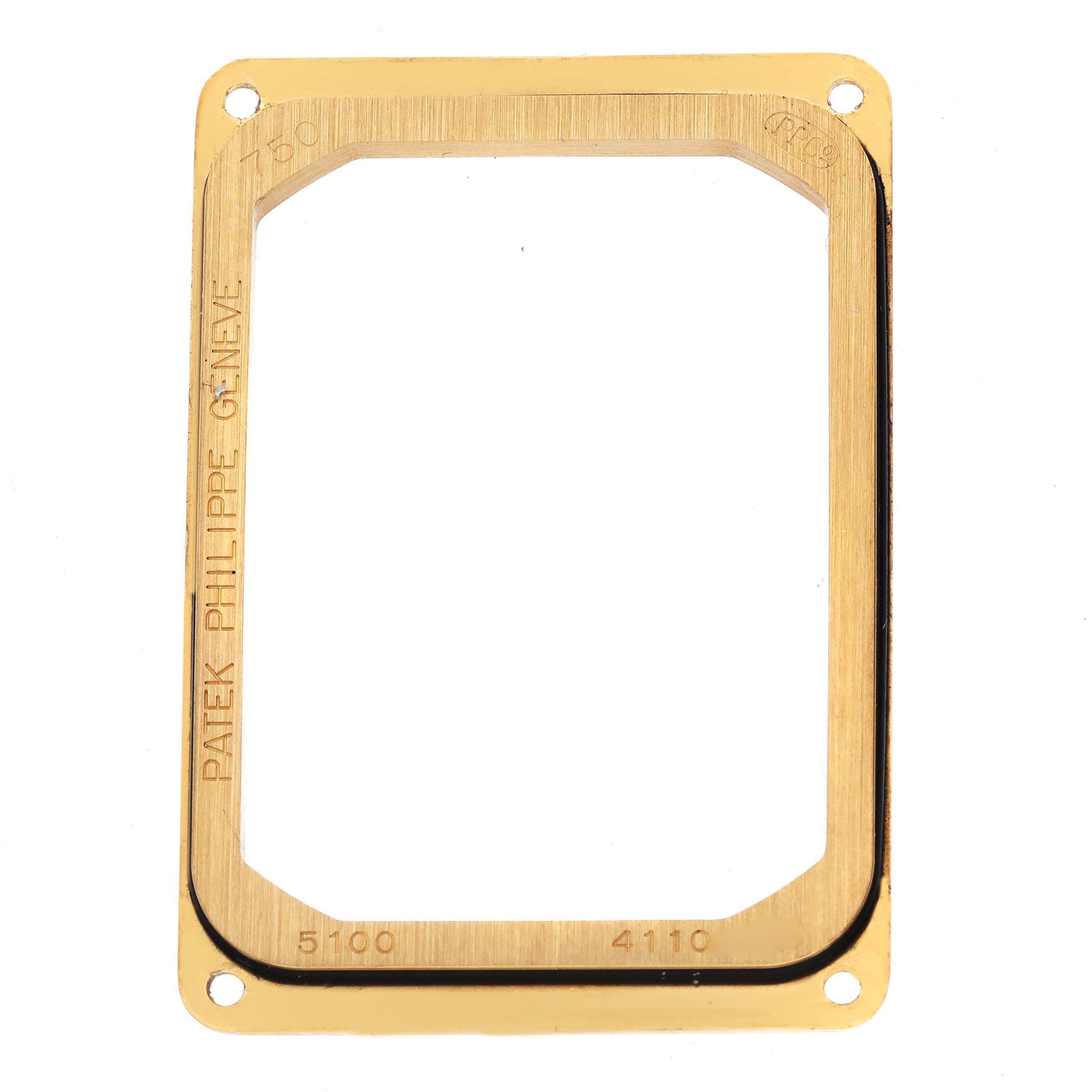 This image shows a rectangular bezel for the Patek Philippe Gondolo 5100J -001 Men's Yellow Gold Silver Dial 5100J -001 Men's Yellow Gold Silver Dial model, viewed from a top-down angle.