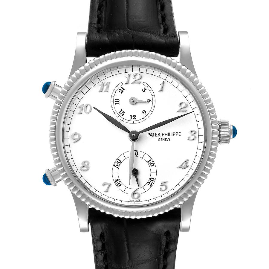 Patek Philippe Calatrava Travel Time White Gold Watch 4864 Papers SwissWatchExpo