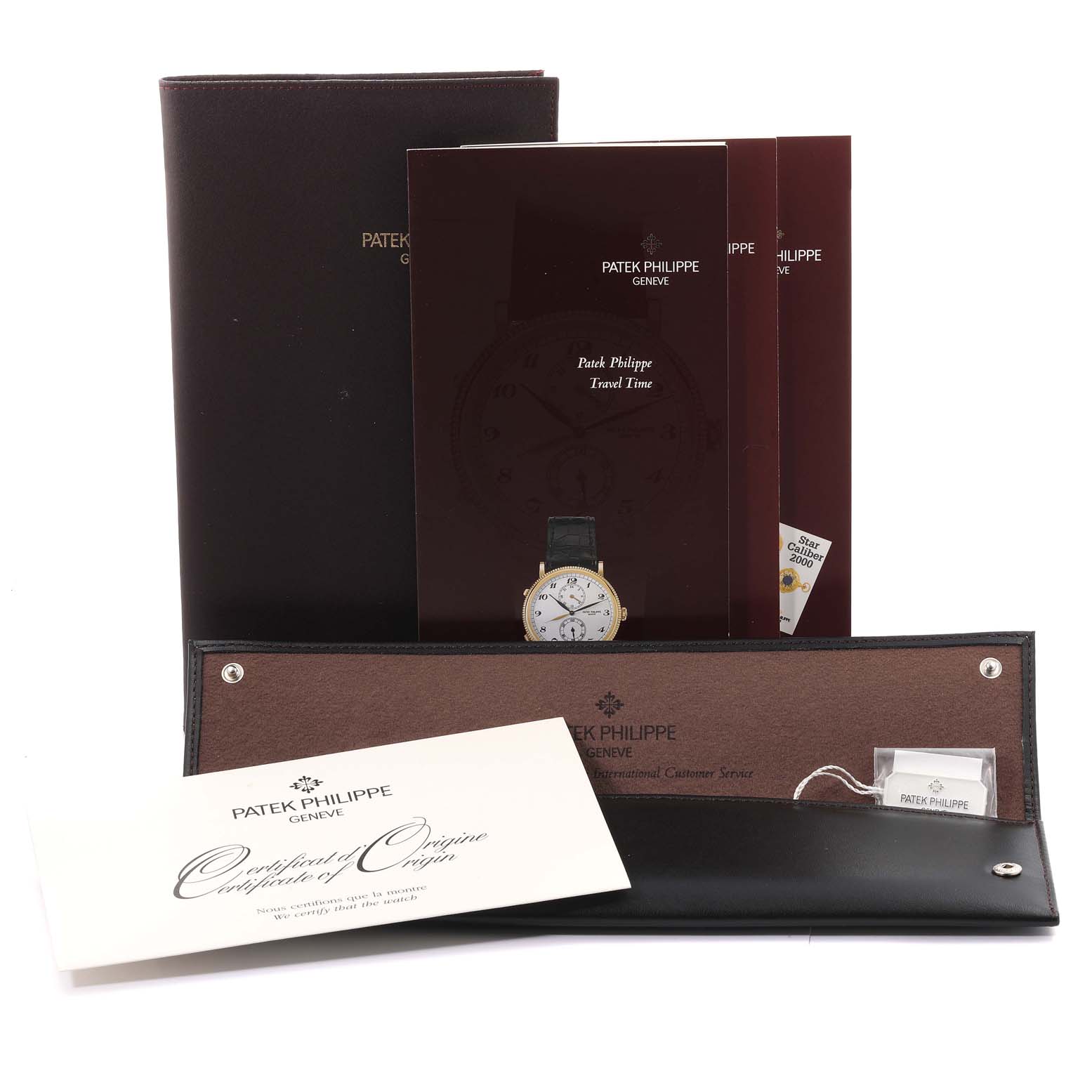 The image shows a Patek Philippe Calatrava 4864G Women's White Gold White Dial 4864G Women's White Gold White Dial watch with its leather case, documents, and original packaging, taken from a front angle.
