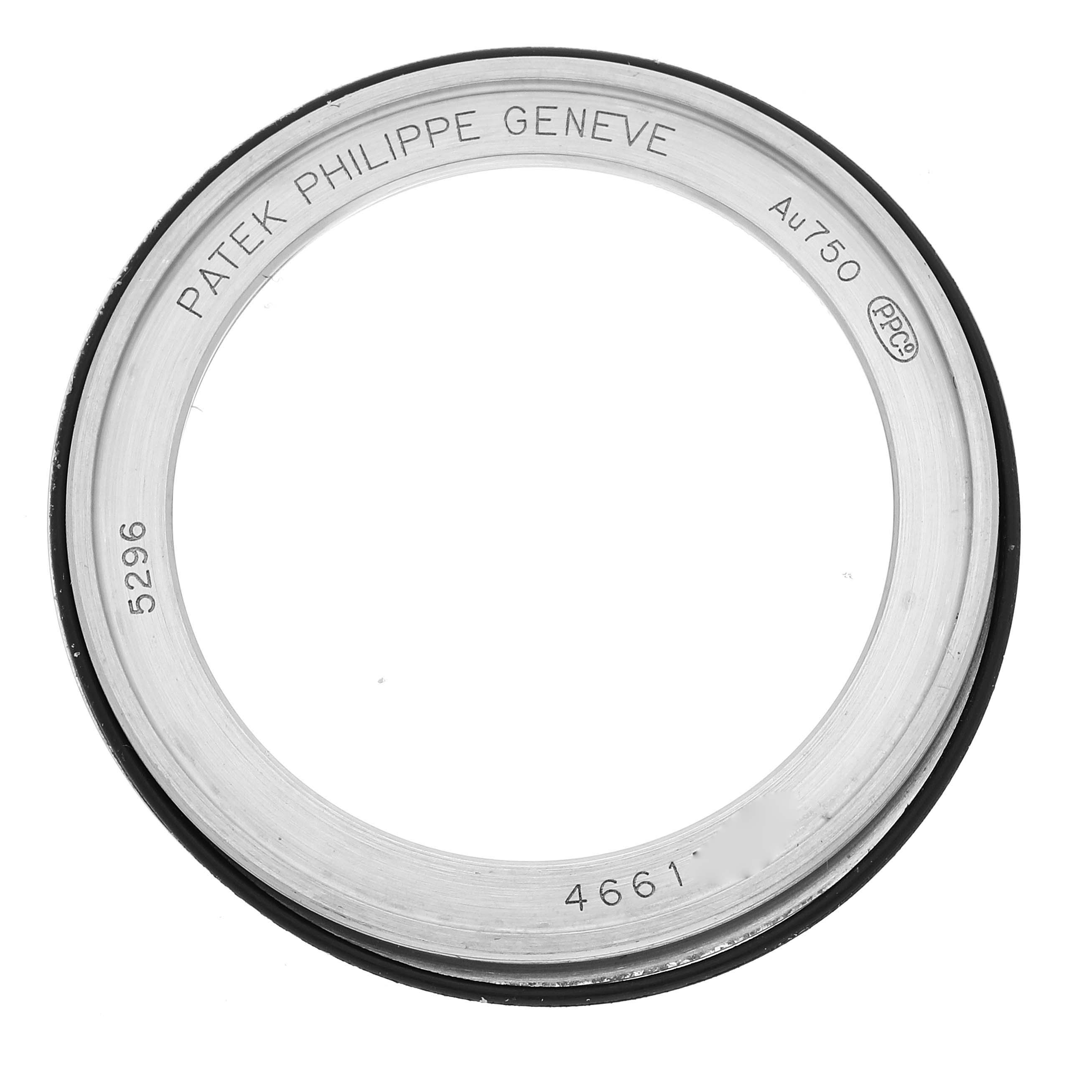 This image shows a bezel ring from a Patek Philippe Calatrava 5296G-010 Men's White Gold Silver Dial 5296G-010 Men's White Gold Silver Dial model, viewed from a top-down angle.