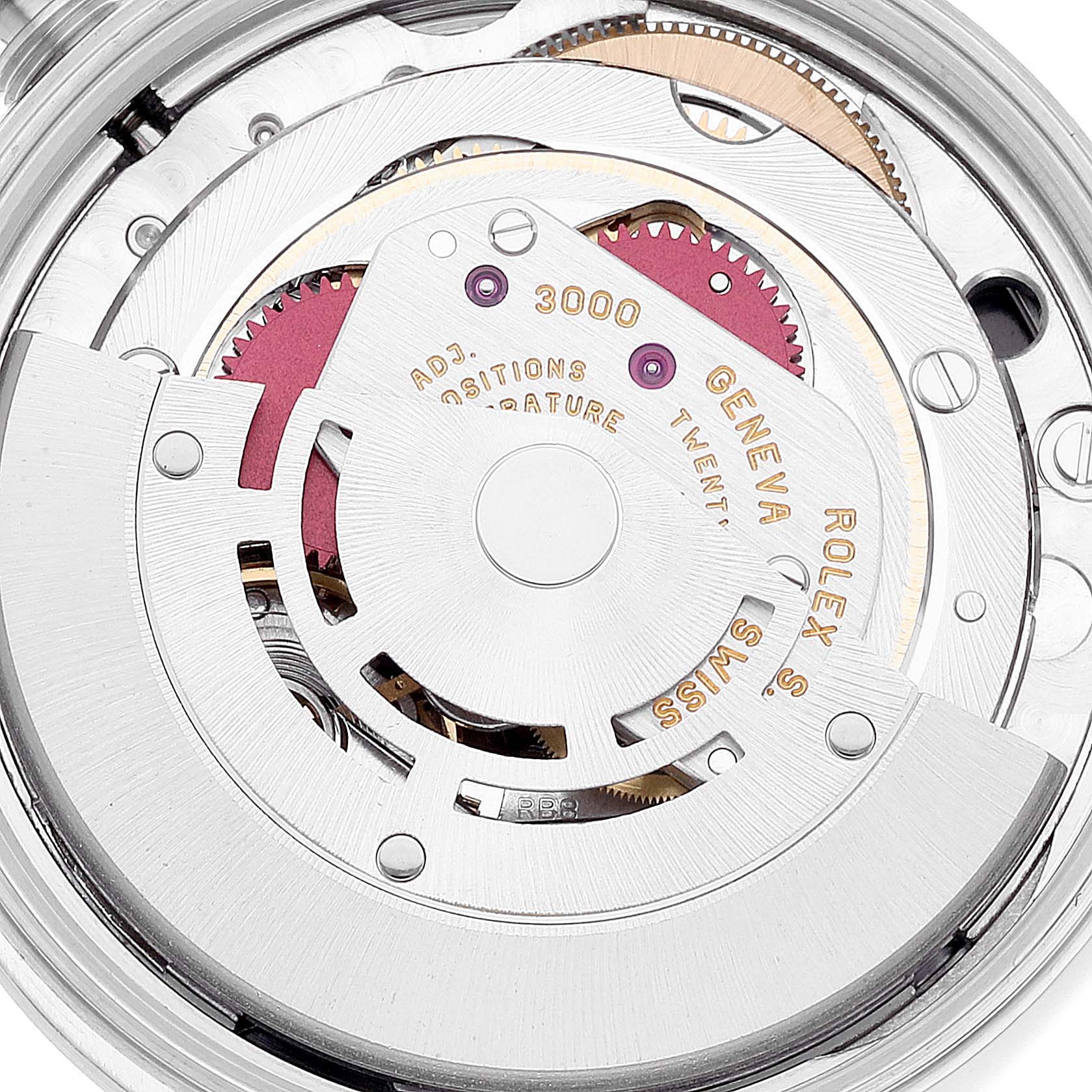 The image shows a close-up view of the internal movement mechanism of a Rolex Air-King 14000M Men's Stainless Steel Black Dial 14000M Men's Stainless Steel Black Dial watch.