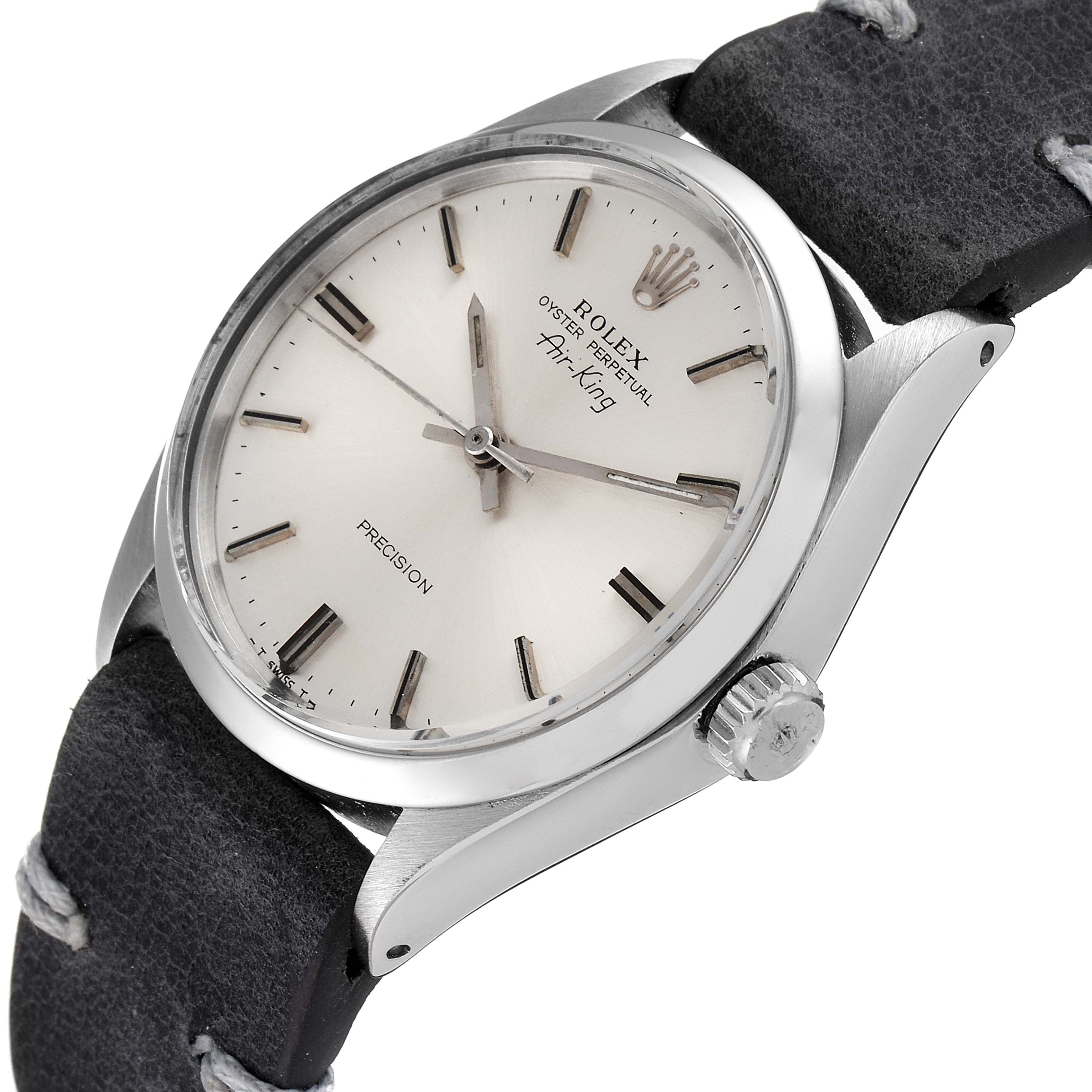 The Rolex Vintage Collection 5500 Men's Stainless Steel Silver Dial 5500 Men's Stainless Steel Silver Dial watch is shown at an oblique angle, highlighting its dial, case, and crown.