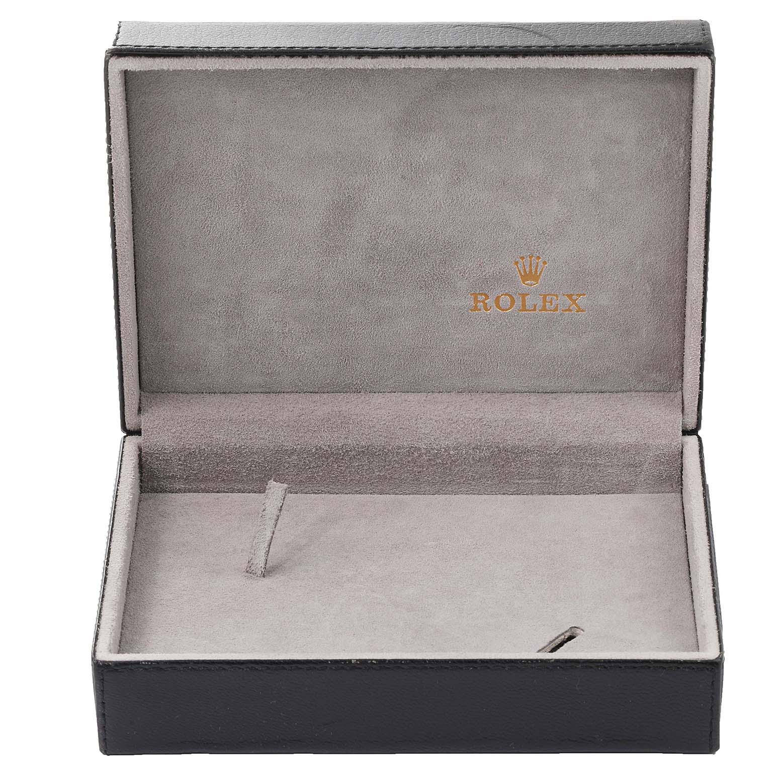 The image shows an open box for a Rolex Cellini 5112 Men's Yellow Gold Beige Dial 5112 Men's Yellow Gold Beige Dial watch, with a soft grey interior and the Rolex logo inside the lid.