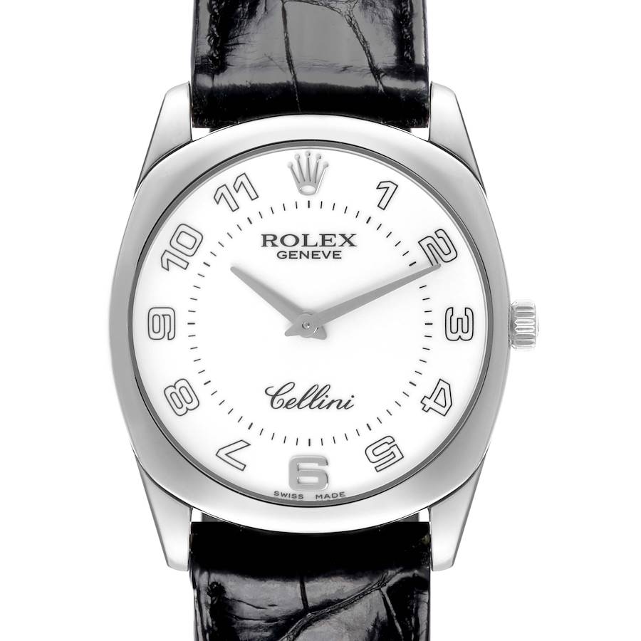 Rolex Cellini Danaos White Gold Black Strap Mens Watch 4233 SwissWatchExpo