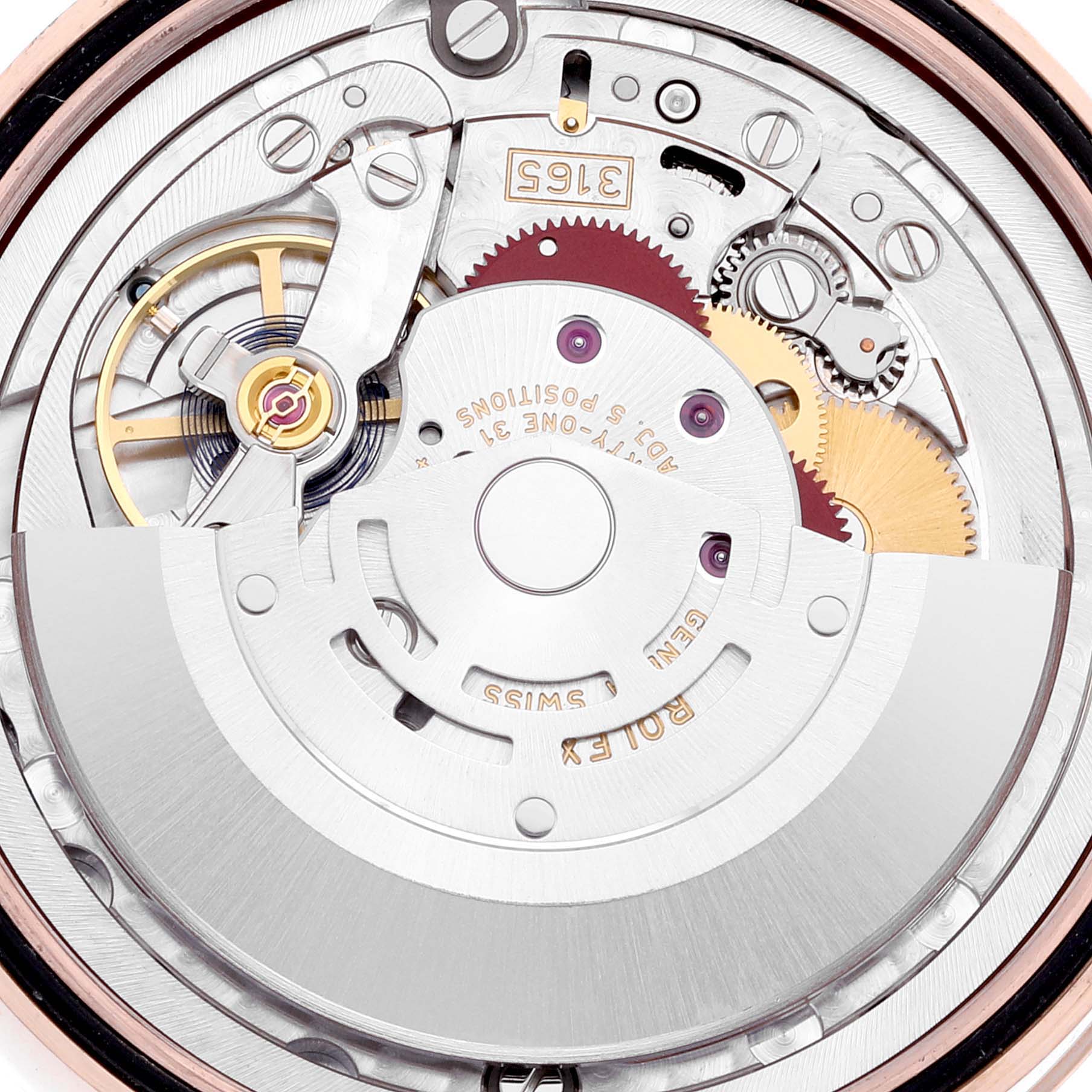 The image shows the internal mechanical movement of the Rolex Cellini 50515 Men's Rose Gold Silver Dial 50515 Men's Rose Gold Silver Dial watch from a close-up angle.