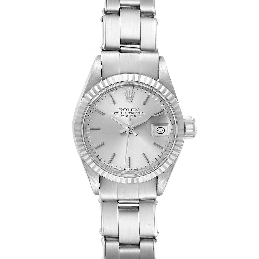 Rolex Date Steel White Gold Oyster Bracelet Silver Dial Ladies Watch 6917 SwissWatchExpo