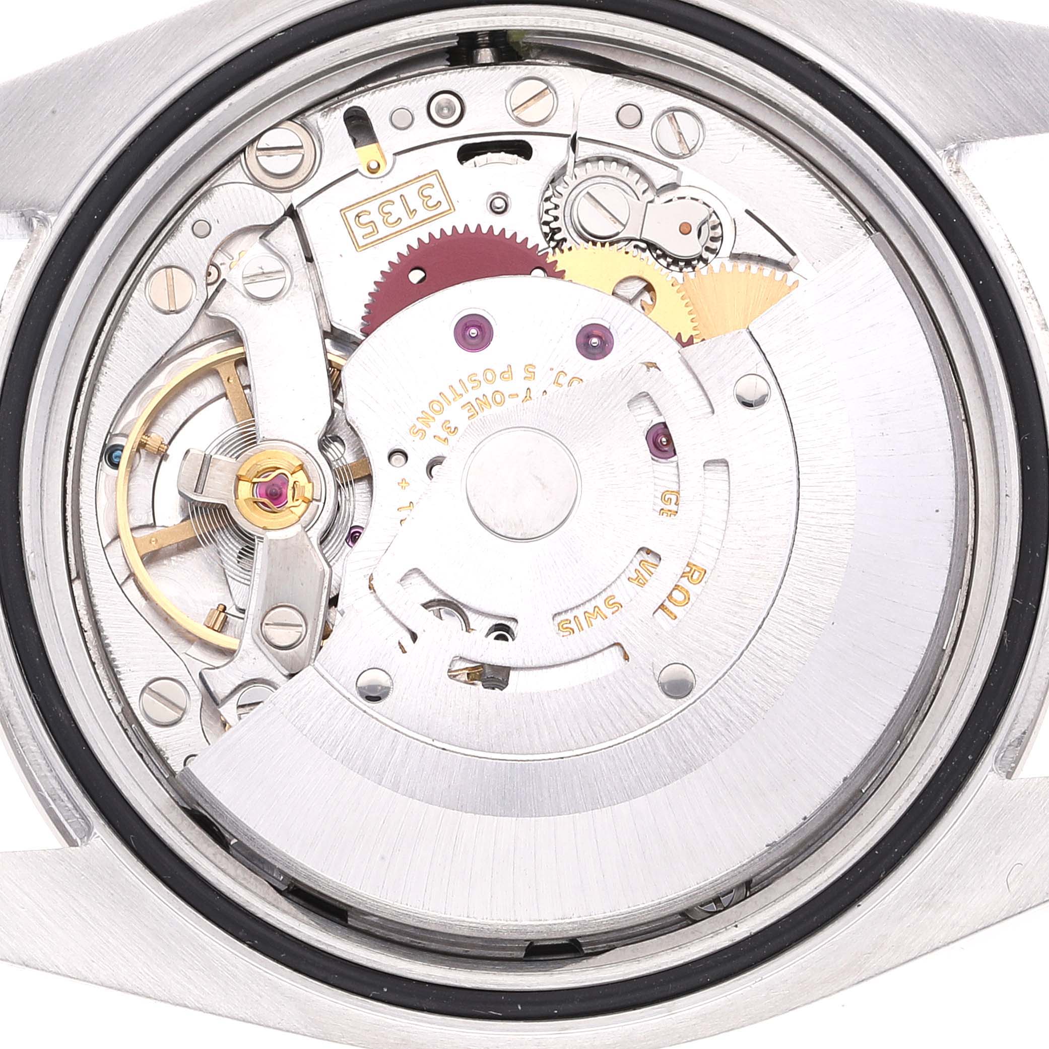 This image shows the movement of a Rolex Datejust 116244 Men's Stainless Steel Black Dial 116244 Men's Stainless Steel Black Dial watch from the back.