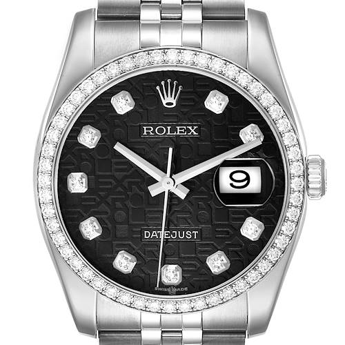 Photo of Rolex Datejust Black Diamond Dial Bezel Steel Mens Watch 116244 Box Card