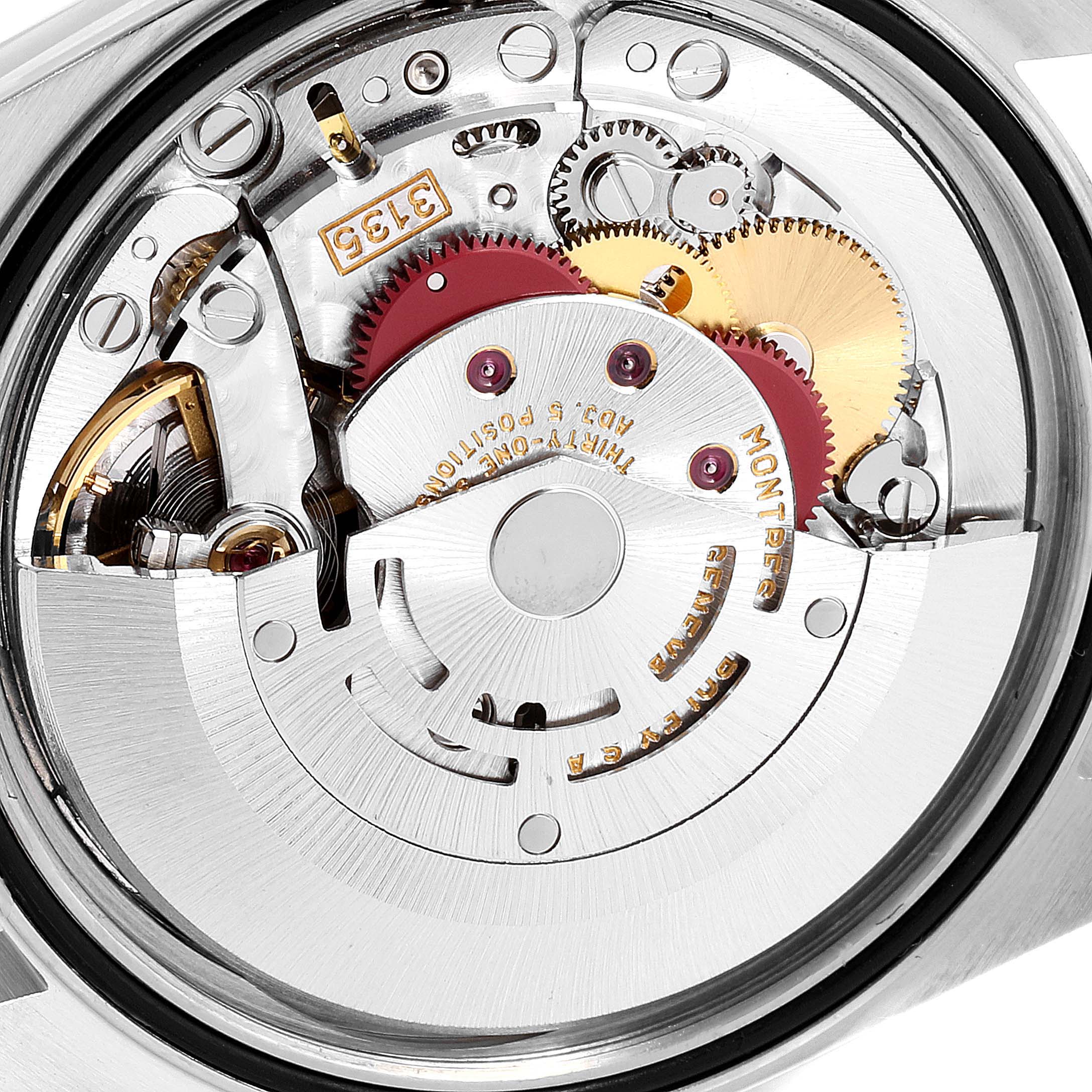 This image shows the internal mechanical movement of a Rolex Datejust 16233 Men's Steel and Gold (two tone) White Dial 16233 Men's Steel and Gold (two tone) White Dial watch from a close-up and top-down angle.